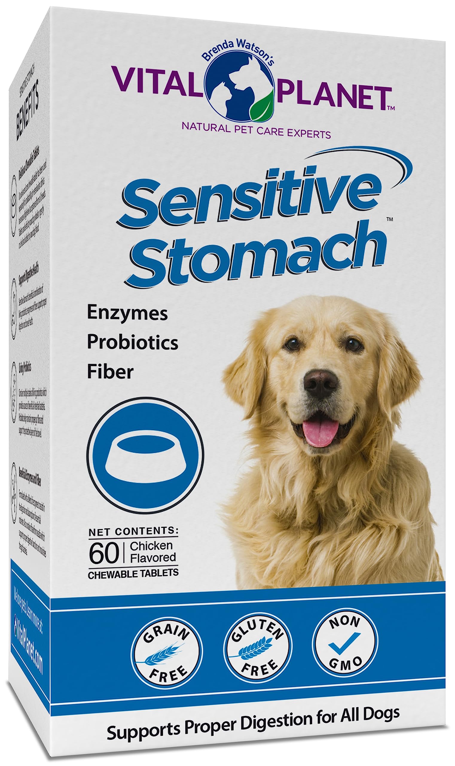 Vital Planet - Sensitive Stomach for Dogs with Enzymes, Probiotics and Fiber, Natural Digestive Support for Upset Stomach with F