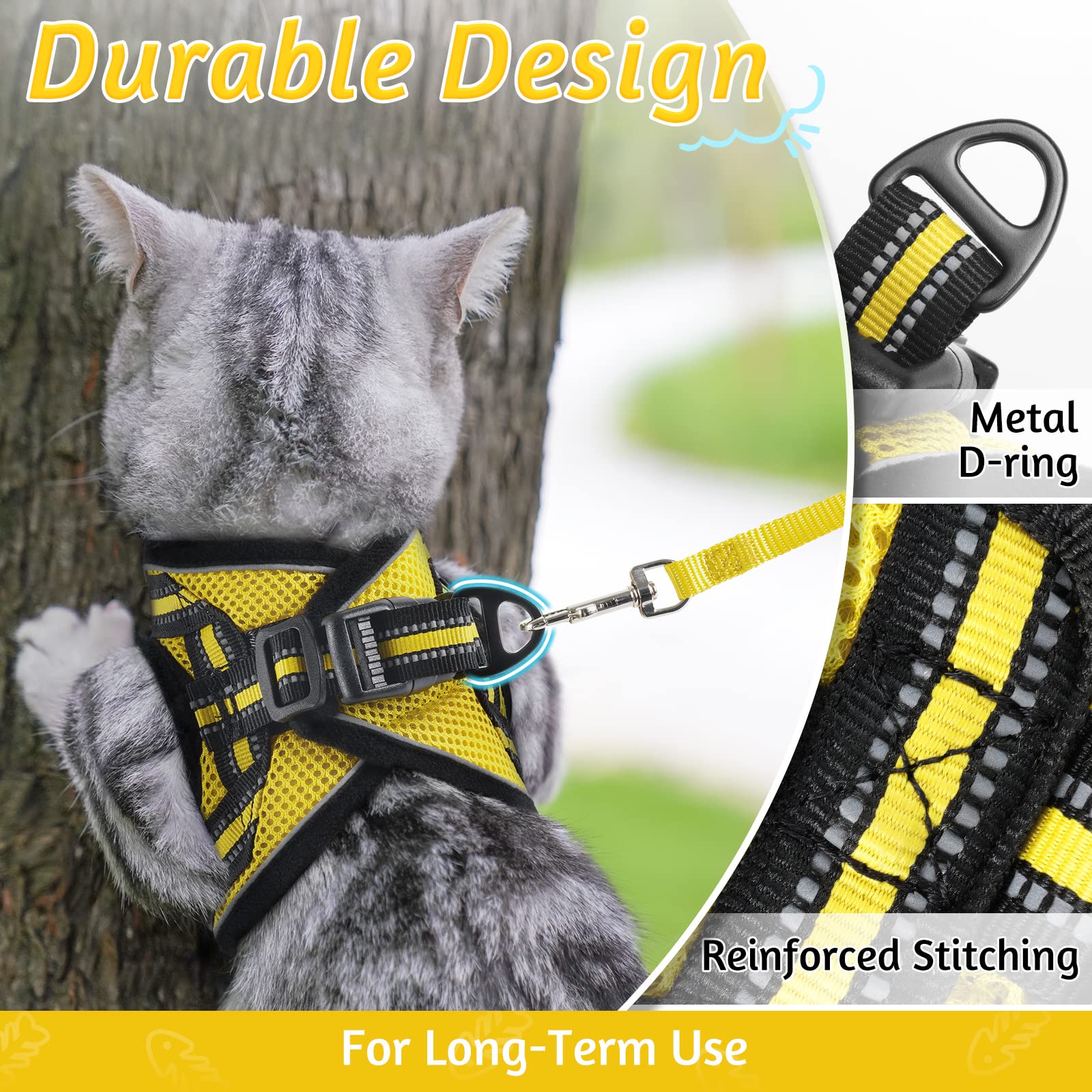 Rabbitgoo Cat Harness And Leash Set For Walking Escape Proof, Adjustable Soft Kittens Vest With Reflective Strip For Cats, Comfortable Outdoor Vest, Bright Yellow, S