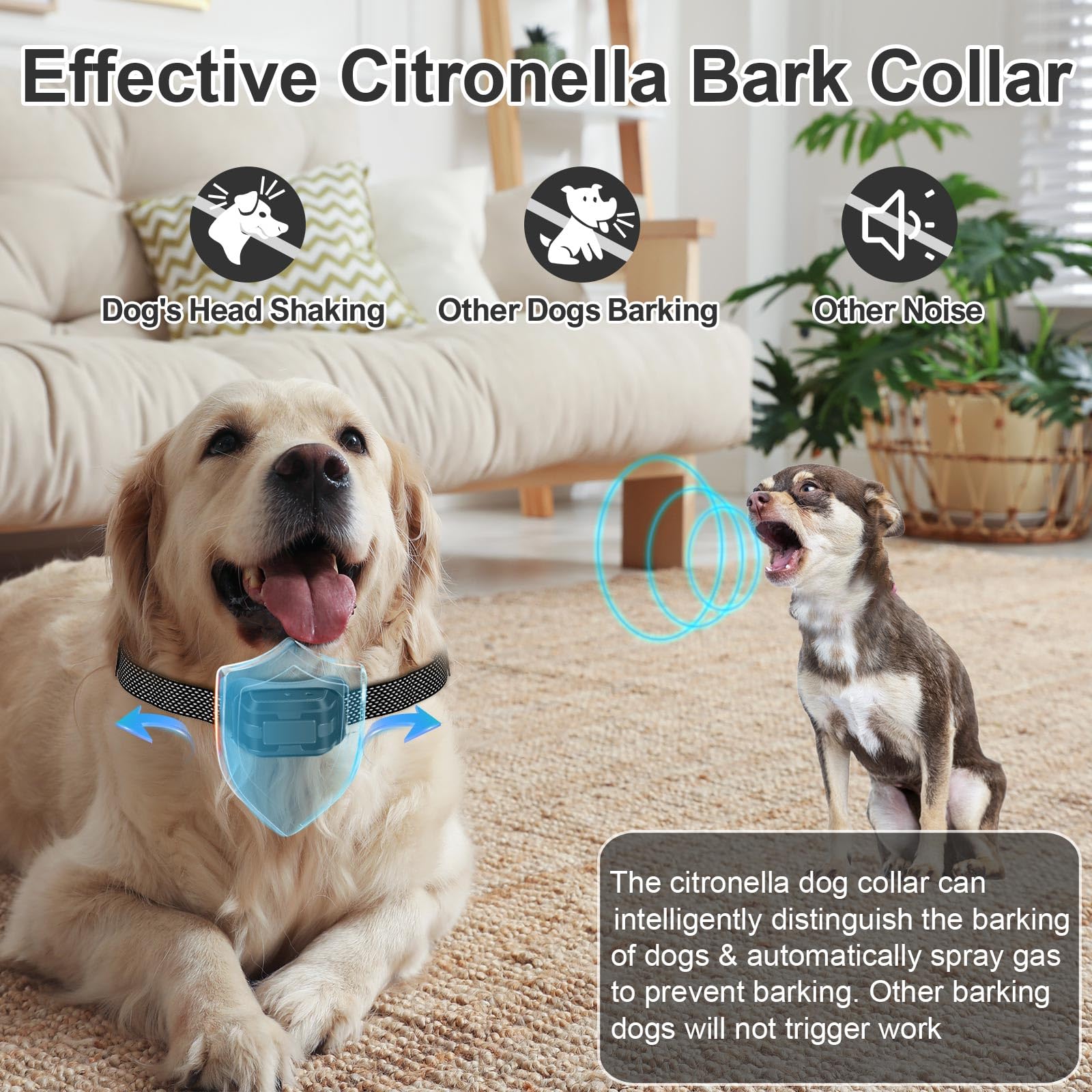 Citronella Bark Collar, Spray Dog Collar [1 Citronella Refill] Level 3 Sensitivity Adjustable Waterproof Chargeable Bark For Sma