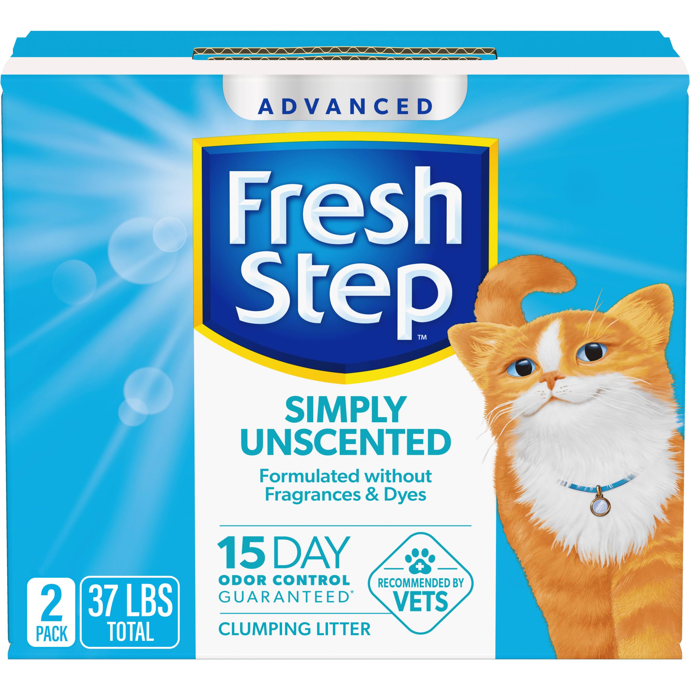 Fresh Step Advanced Simply Unscented Clumping Litter, Fresh Step Unscented Cat Litter Fights Odor On Contact, 37 Lbs. (2 X 18.5 Lb. Box)
