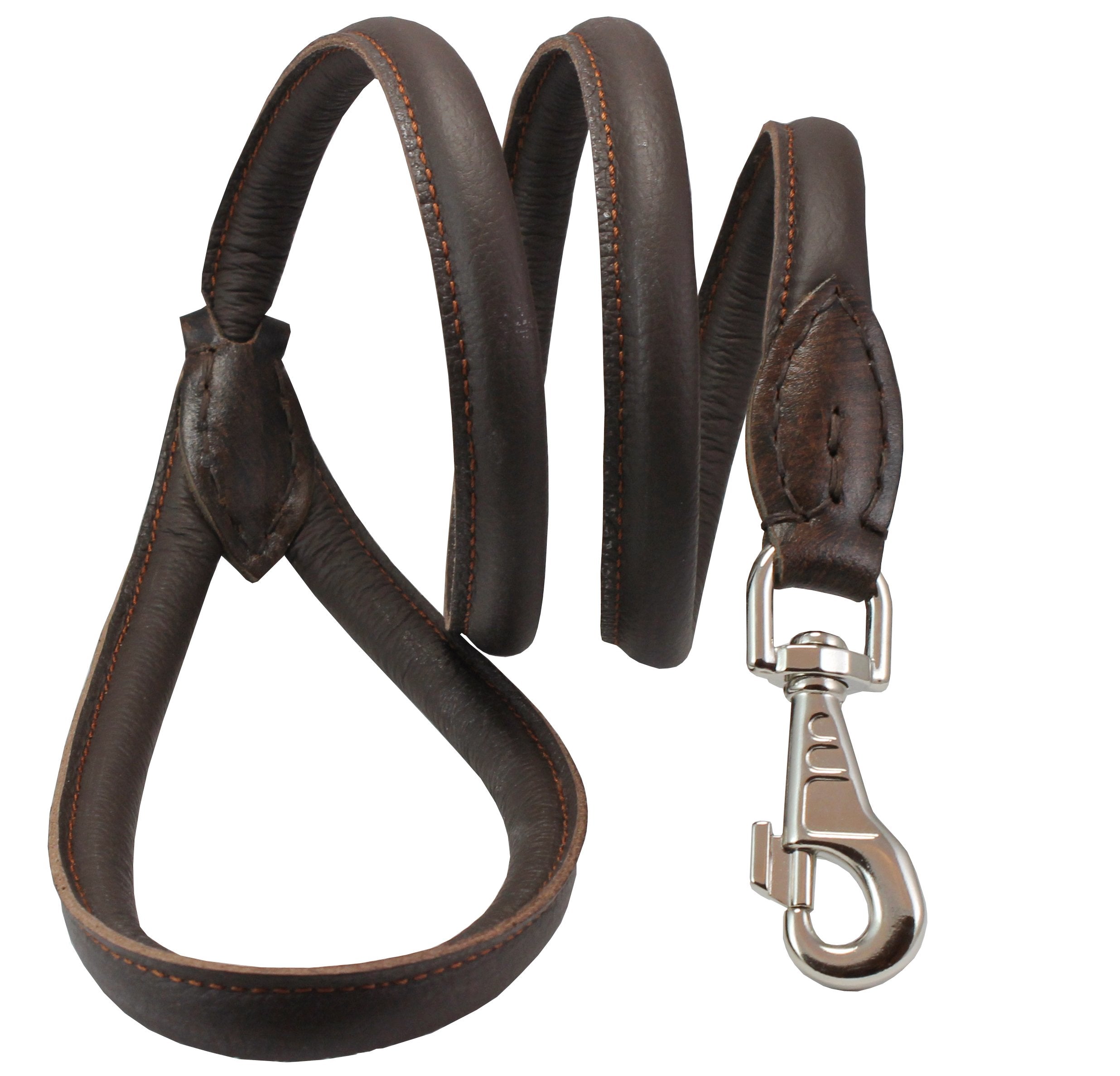 Dogs My Love 4Ft Long Round Genuine Rolled Leather Dog Leash Brown (Large: 1/2' (12Mm))