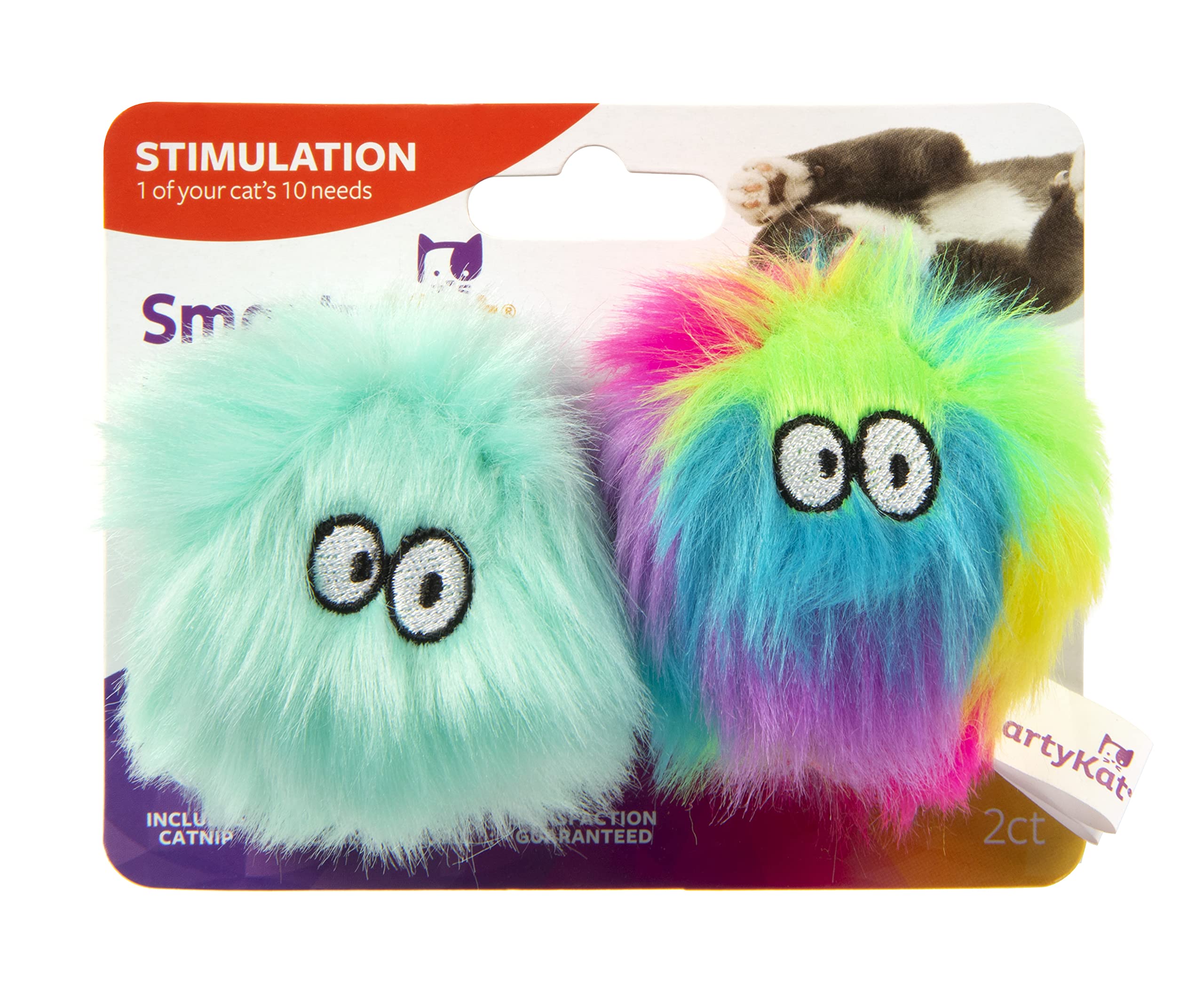 Smartykat (2 Count Fuzzy Friends Plush Catnip Ball Cat Toys - Rainbow/Turquoise, 2 Count