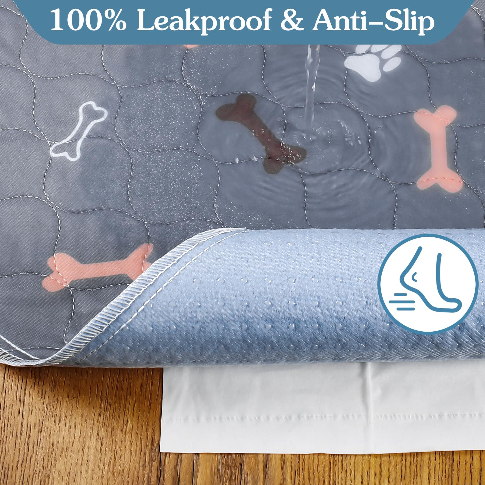 Baodan Washable Pee Pads For Dogs，2Pack 31X36 Reusable Puppy Pads With Bone Print, Absorbent Whelping Pads Non-Slip Dog Playpen Mats For Floor Protector, Couch Cover, Crate, Potty Training