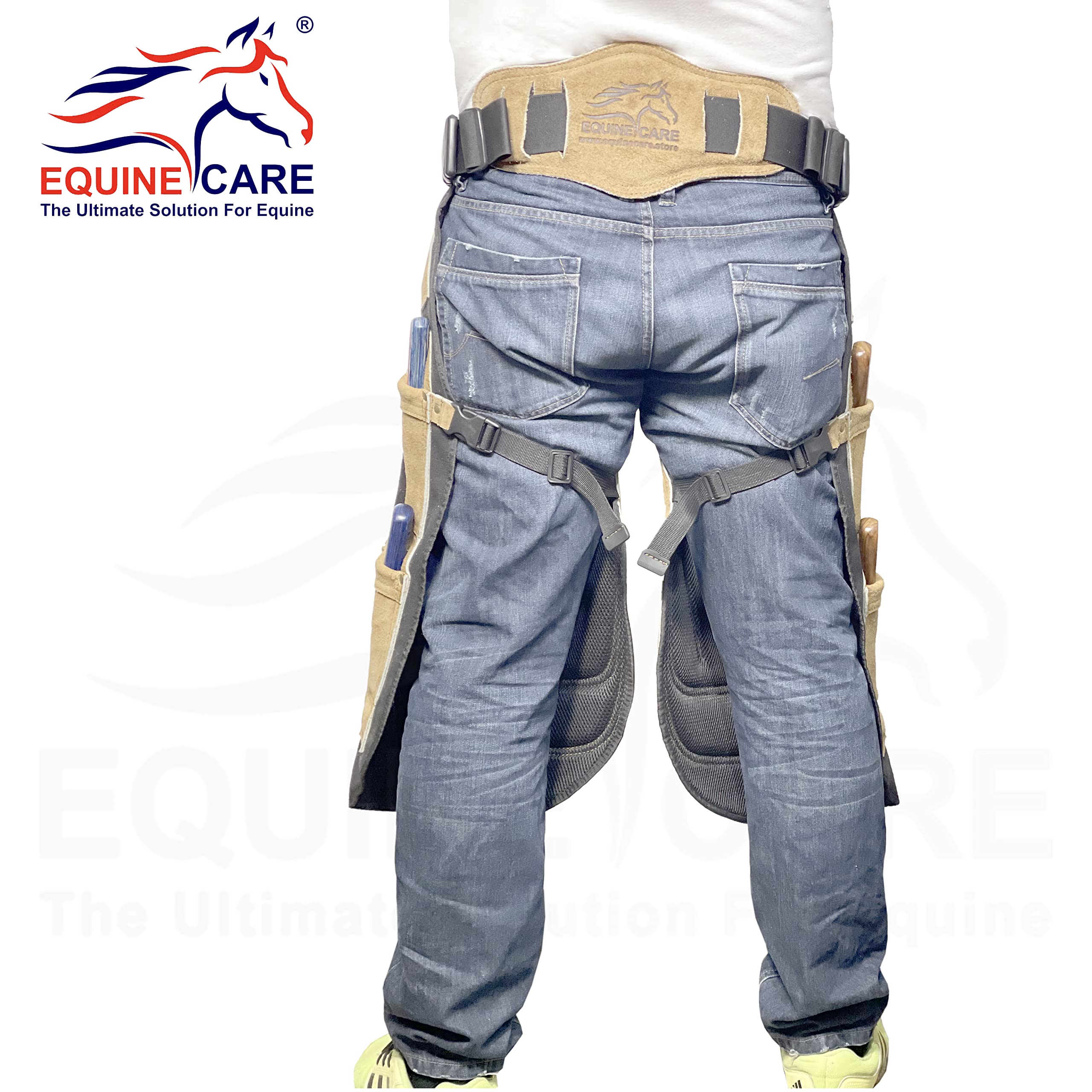Farrier Apron Chaps 2Mm Cowhide Leather, 500 Gsm Canvas, 27'' Length, Adjustable Waist (28''-52''), Ergonomic Foam-Padded Thigh