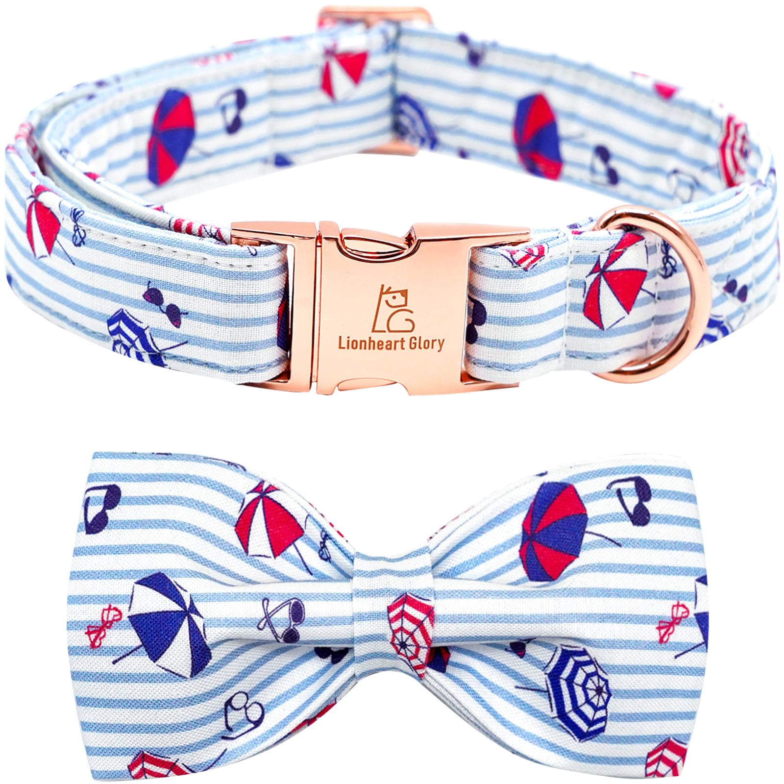 Lionheart Glory Dog Collar With Bow, Summer Stripe Boy Dog Bowtie Collar, Cute Pet Collar Gift For Small Dog