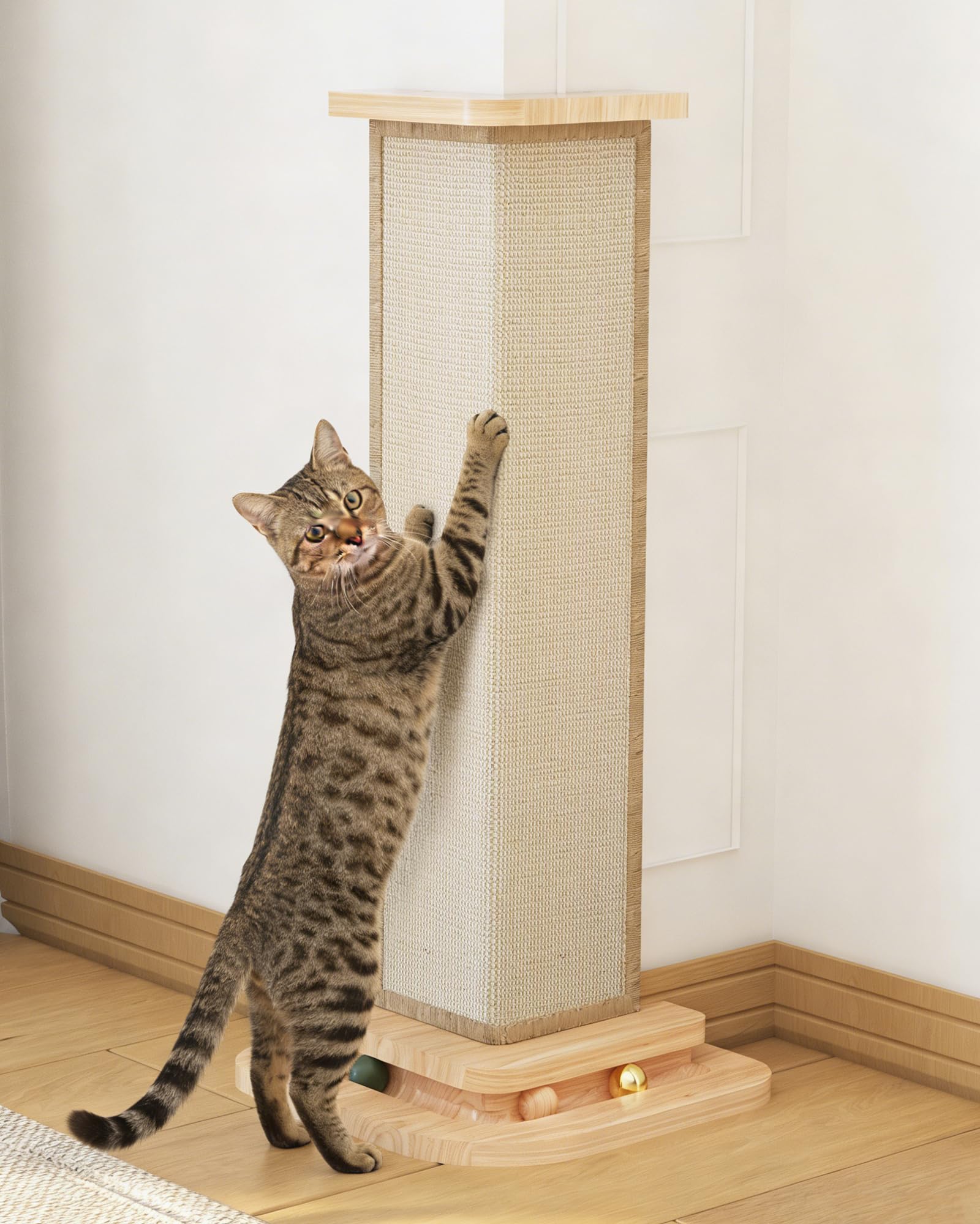 Corner Cat Scratcher with Track Balls, 25 Cat Scratching Post for 90 Furniture Sofa, Replaceable Sisal Scratch Pad for Wall Fu