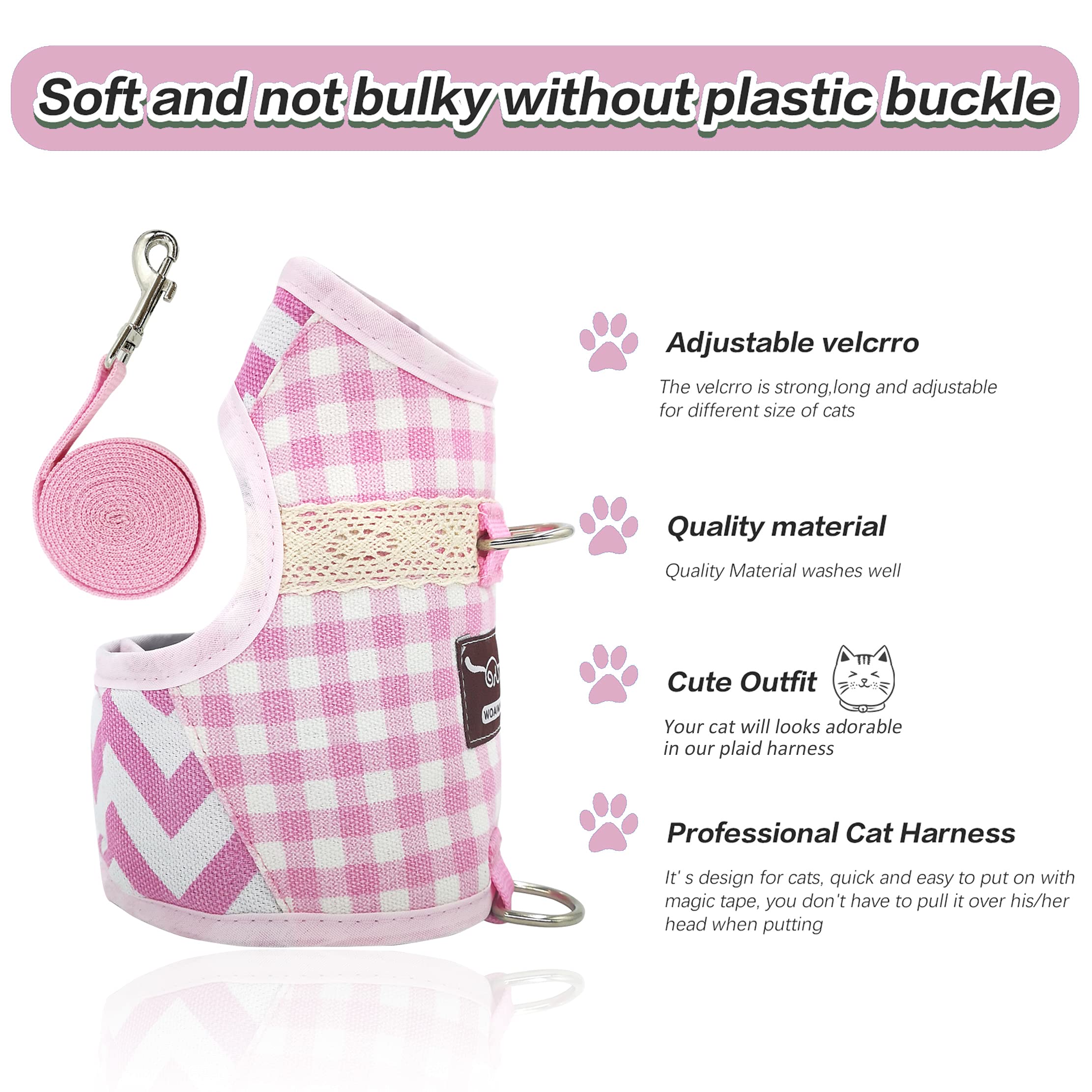 Yizhi Miaow Cat Harness and Leash for Walking Escape Proof, Adjustable Cat Vest Harness, Padded Stylish Cat Walking Jackets, Pin