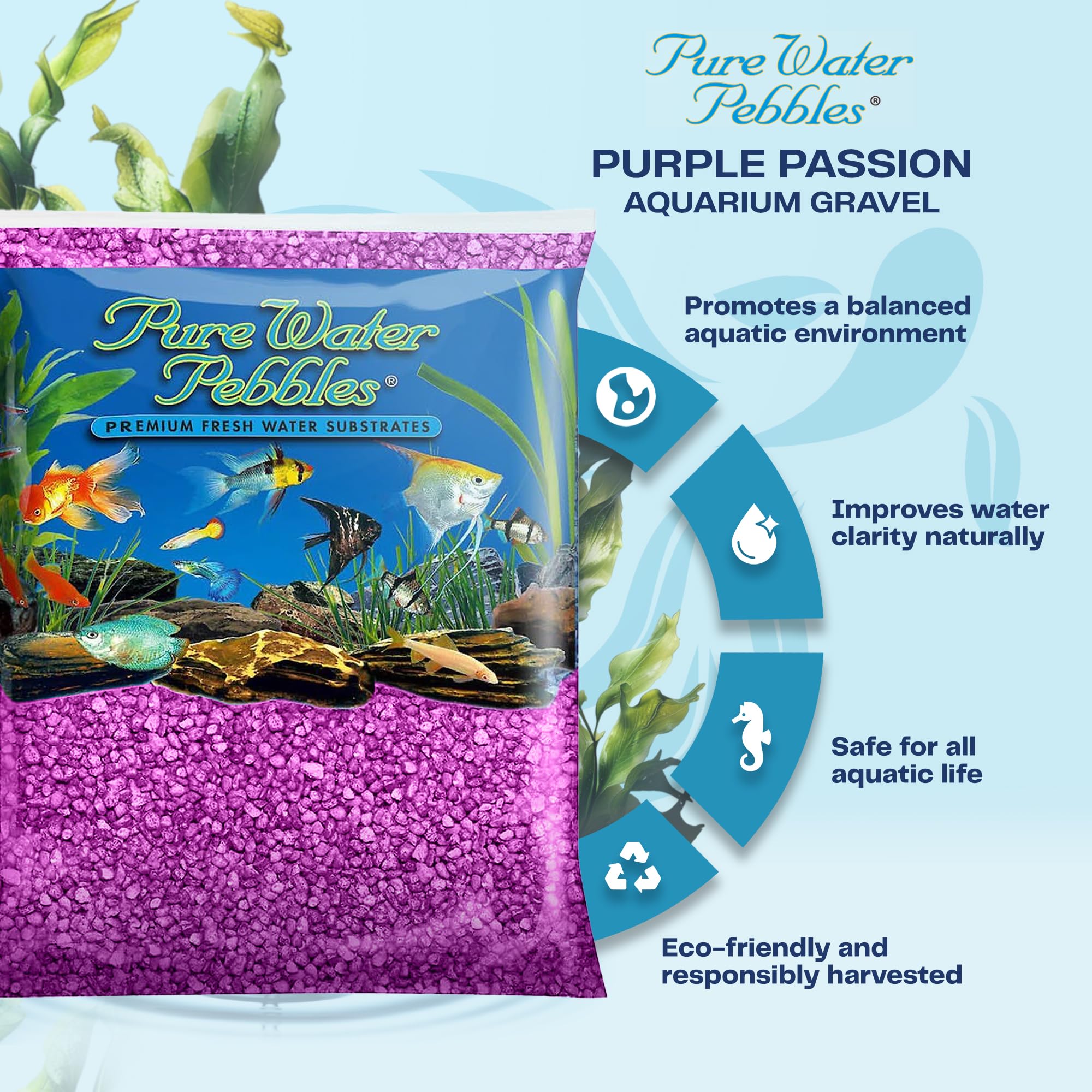 Pure Water Pebbles Purple Passion Aquarium Gravel, 2 Lbs - Premium Fish Tank Gravel, Decorative Aquarium Rocks, Ideal Fish Tank Accessories, Pebbles For Aquariums