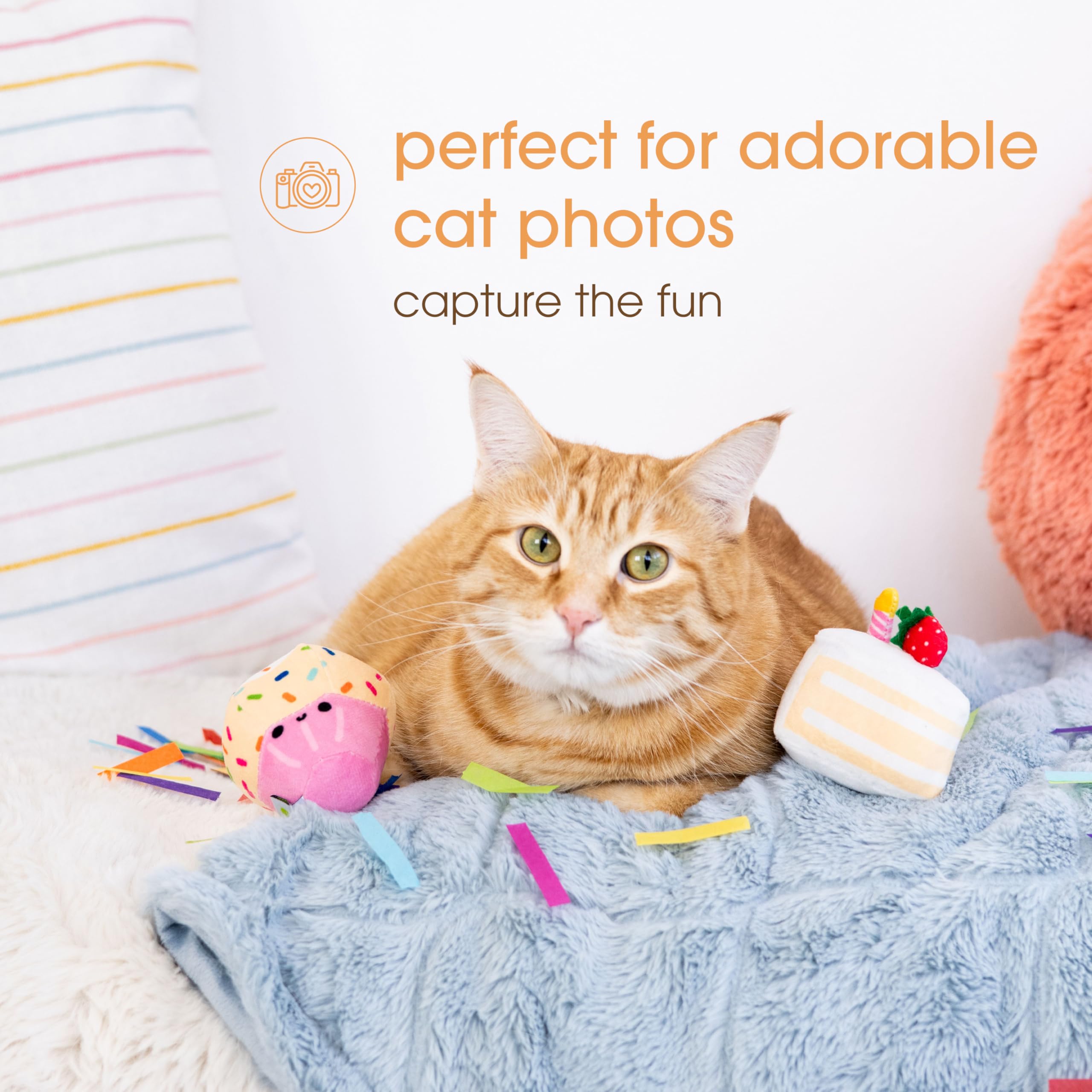 Pearhead Happy Birthday Cake Cat Toy Set, Stuffed Birthday Cake And Cupcake Cat Toys With Catnip And Squeakers, Interactive Fun Kitten Toys, Pet Owner Pet Birthday Gift, Ideal For Cat Lovers, Set Of 2