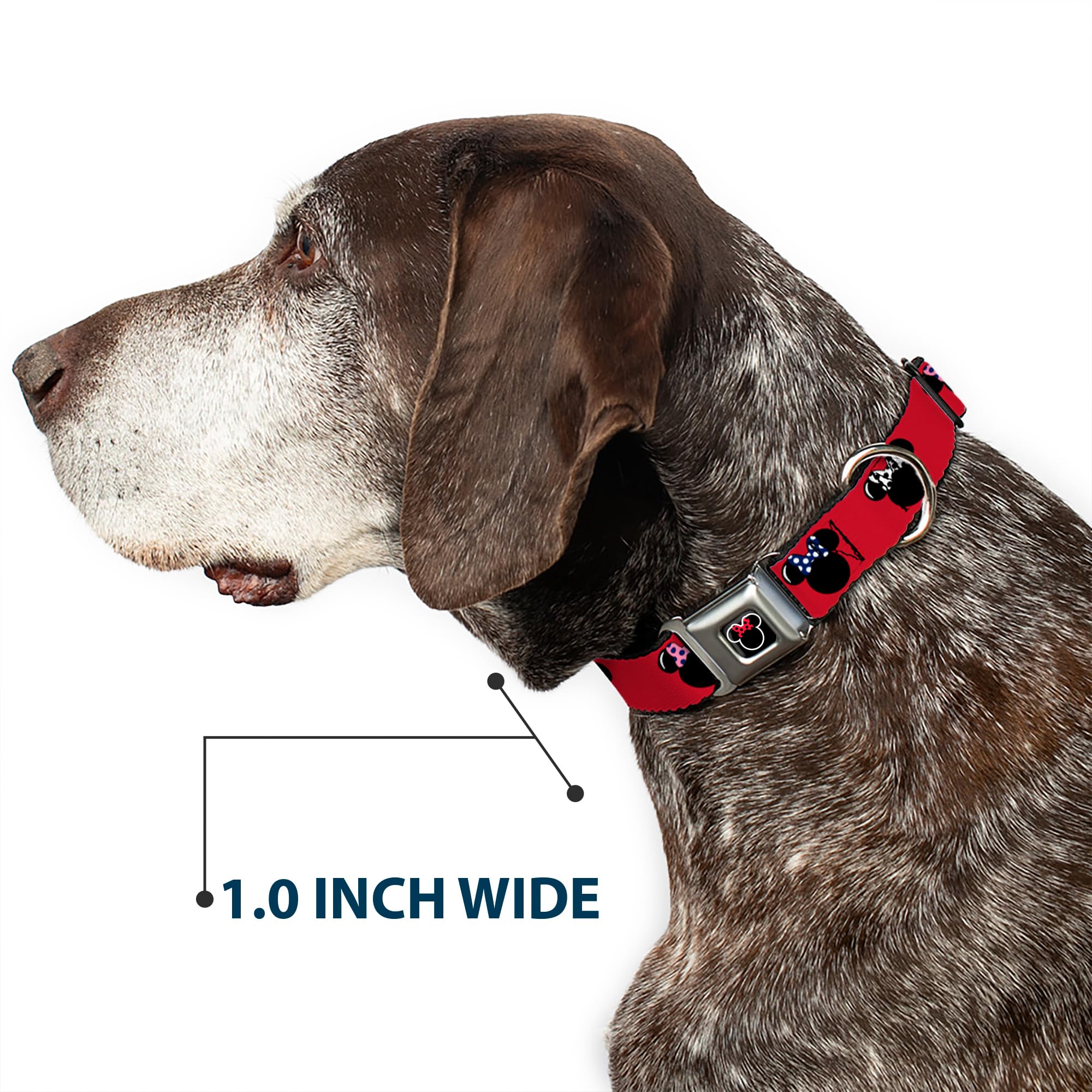 Buckle-Down Seatbelt Buckle Dog Collar - Minnie Mouse Silhouette Red/Black/Polka Dot - 1' Wide - Fits 9-15' Neck - Small