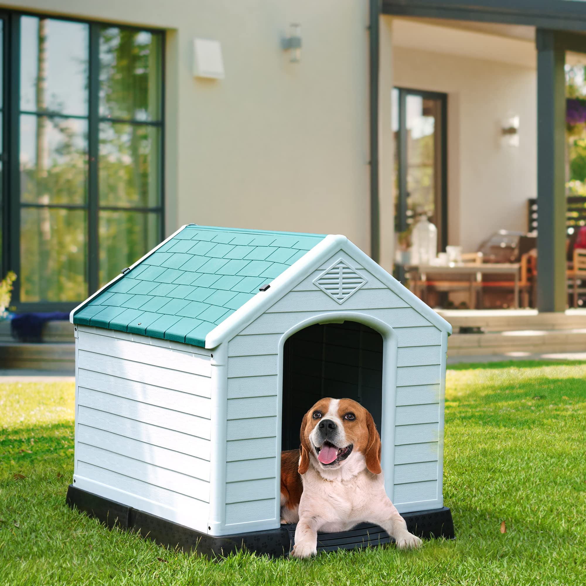 Yitahome 41'' Large Plastic Dog House Outdoor Indoor Doghouse Puppy Shelter Water Resistant Easy Assembly Sturdy Dog Kennel With