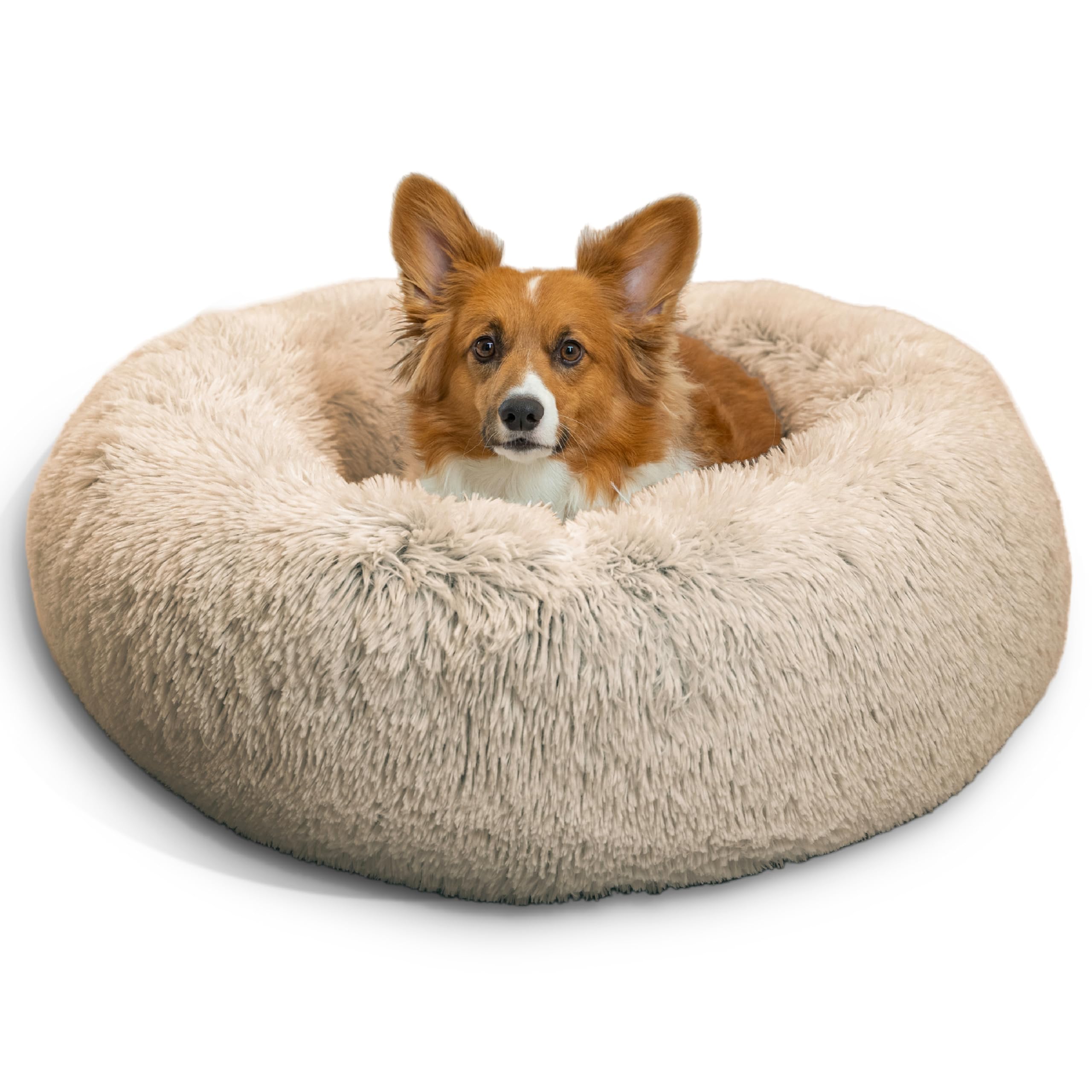 Best Friends By Sheri The Original Calming Donut Cat And Dog Bed In Shag Fur Taupe, Medium 30''