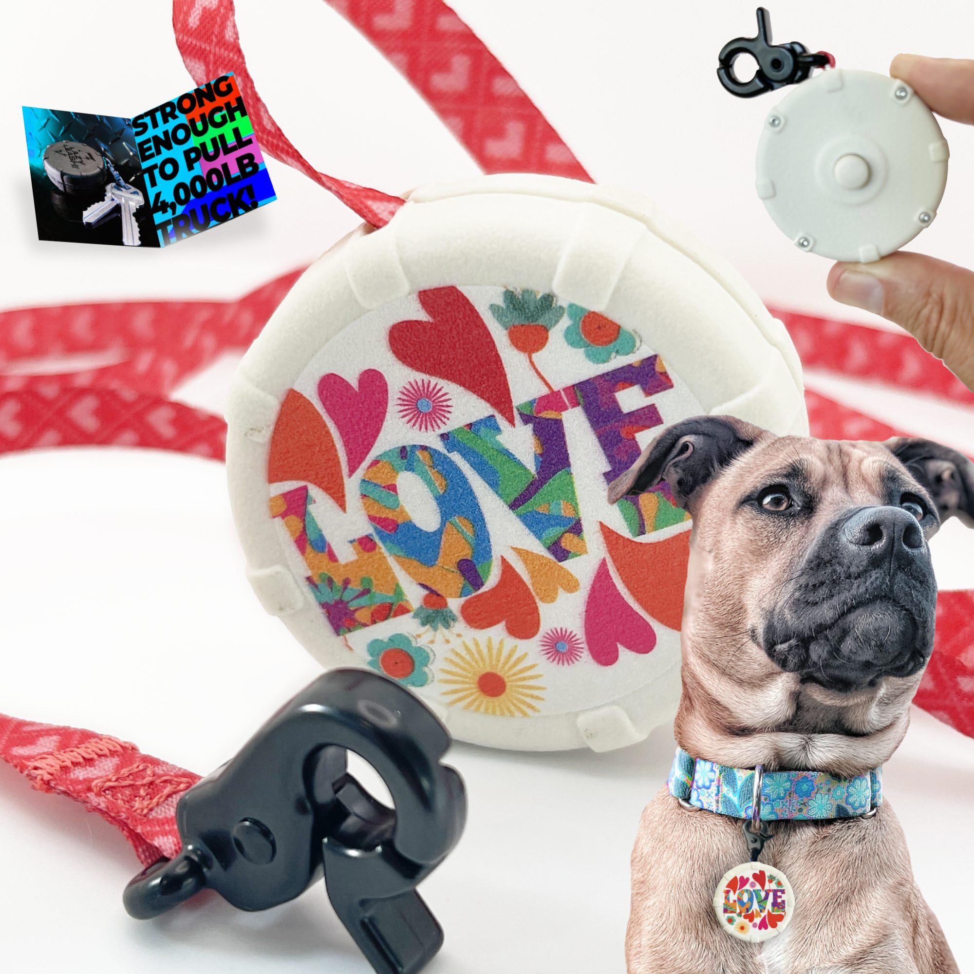 Love Mini Adjustable Dog Leash - 40'' Wearable, Retractable Keychain Clip. Comfort Grip For Off Leash Walking