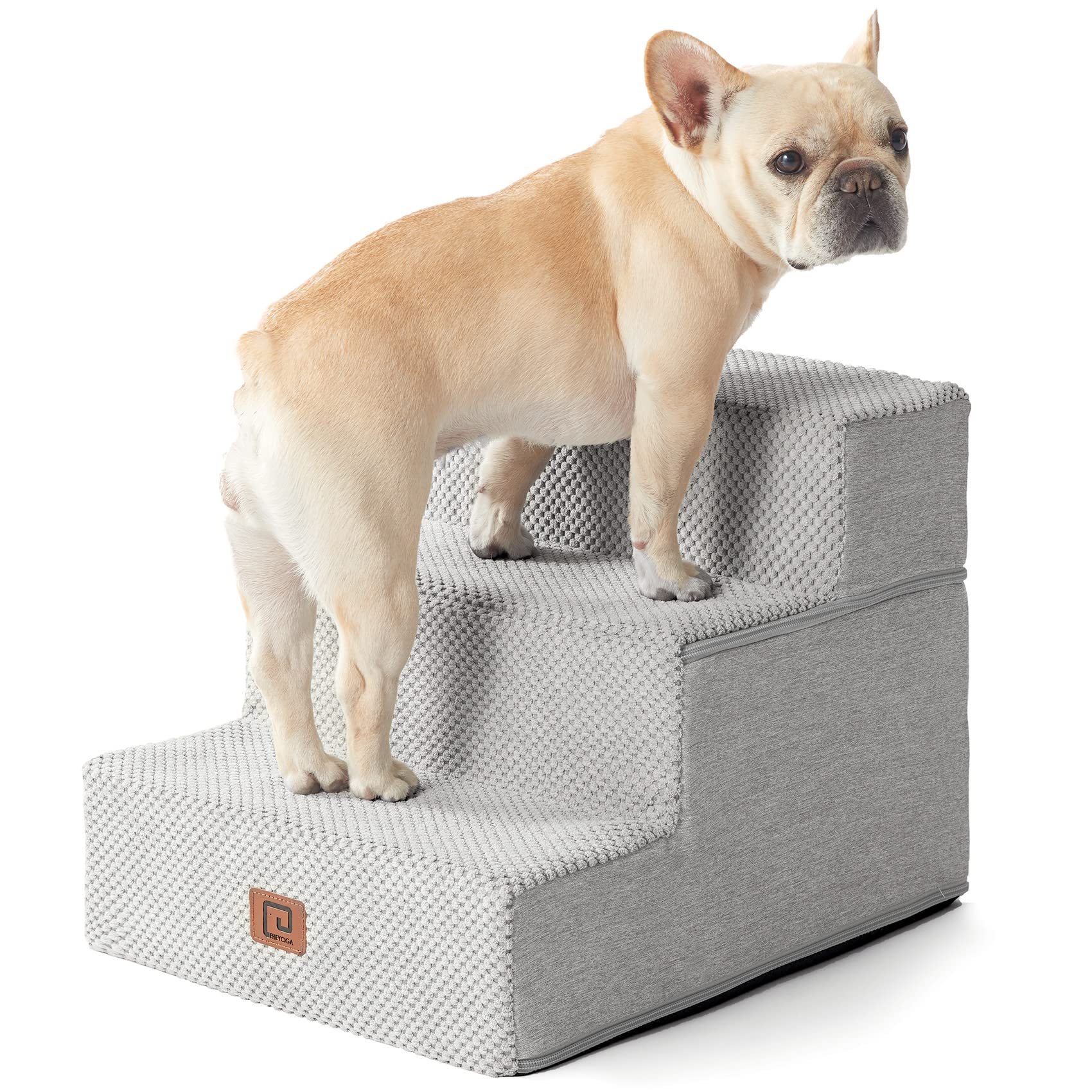 Eheyciga Dog Stairs For Small Dogs 13.5' H, 3-Step Dog Steps For Couch Sofa And Chair, Pet Steps For Small Dogs And Cats, Non-Slip Balanced Dog Indoor Ramp, Light Grey
