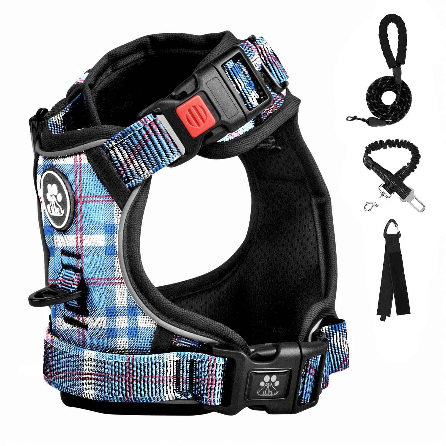 FURRYFECTION Plaid Dog Harness for Medium Dogs | No Pull Reflective Pet Harness | No Choke Adjustable Dog Vest Harnesses | with 