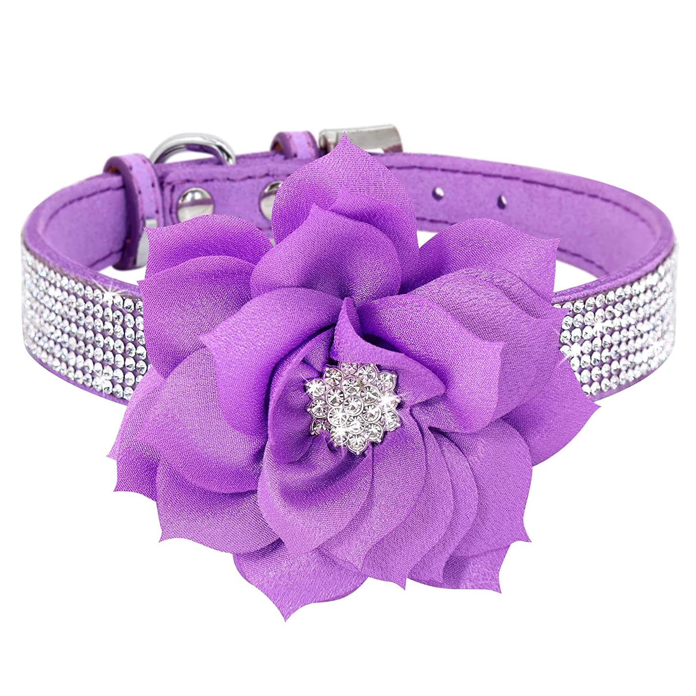 Haoyueer Cute Dazzling Sparkling Soft Suede Leather Dog Rhinestone Collar, Crystal Diamond Pet Dog Puppy Collar (Purple, S)