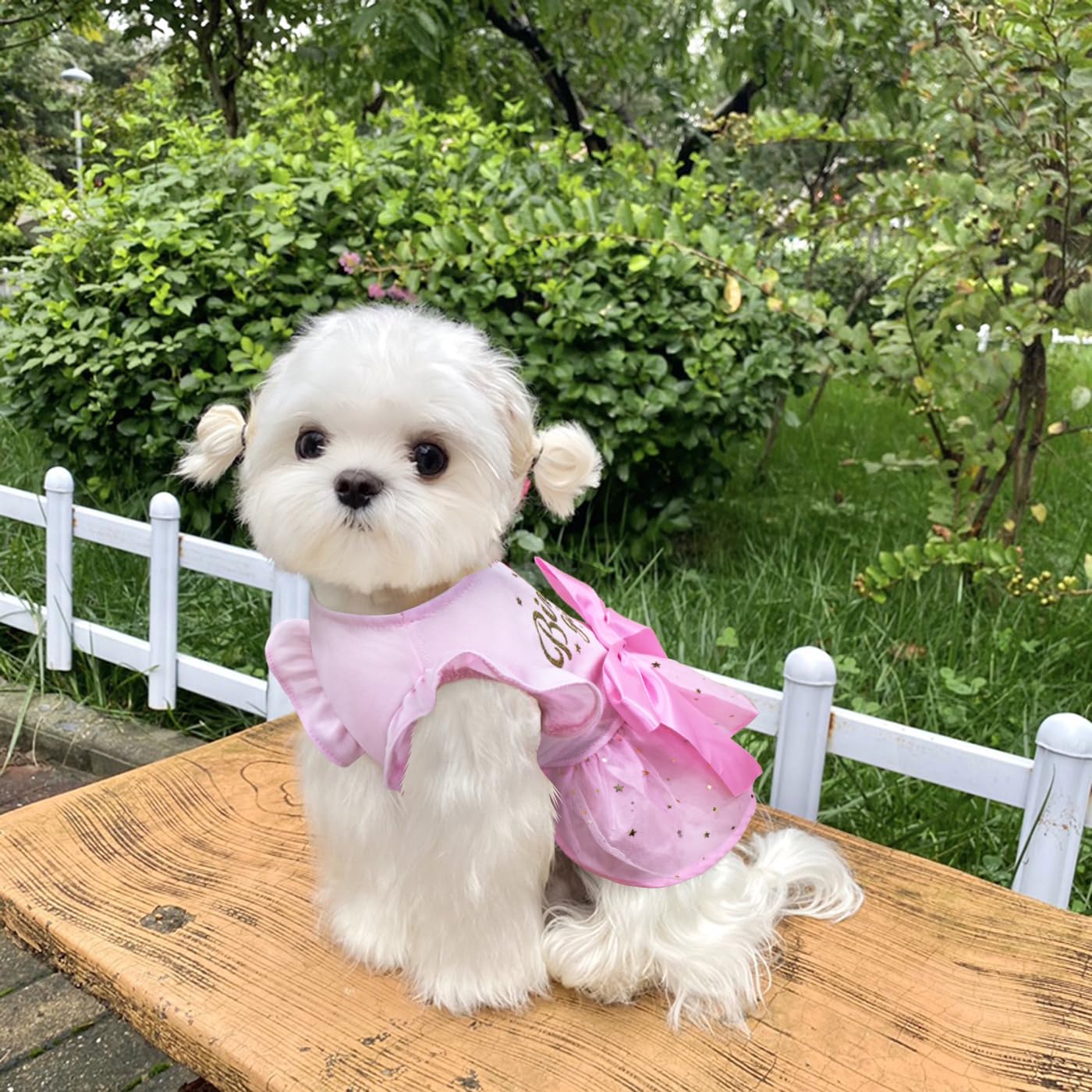 Otunrues Dog Birthday Dress Tulle With Big Bowknot Princess Dog Birthday Outfit Girls Doggie Dresses Clothes Small Pink S