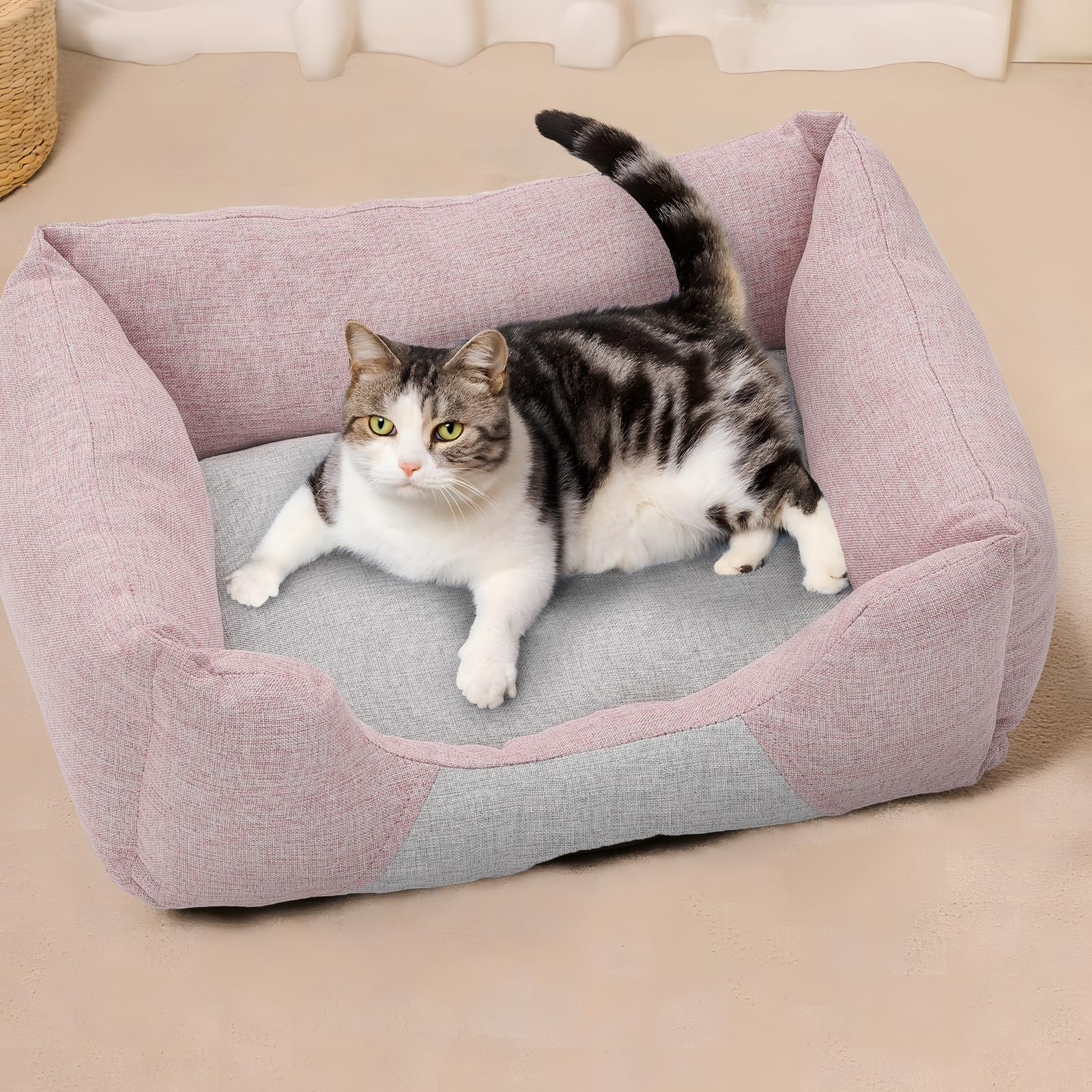 Magshion Calming Dog Beds For Small Dogs & Cats, Comfy Pet Sofa Bed, Machine Washable & Non-Slip Bottom Pet Couch, Durable Scrat