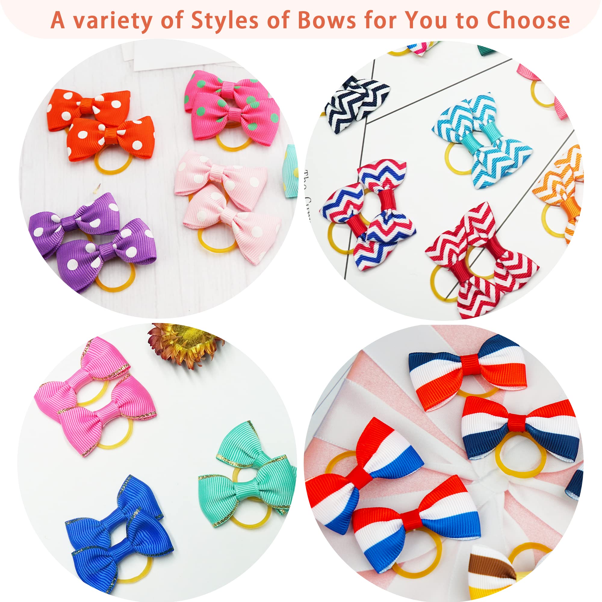 Yxiang 100Pcs Dog Bows, Cute Dog Hair Bows Yorkie Puppy Bows With Rubber Band Pet Grooming Bows Colored Polka Dot Dog Hair Acces