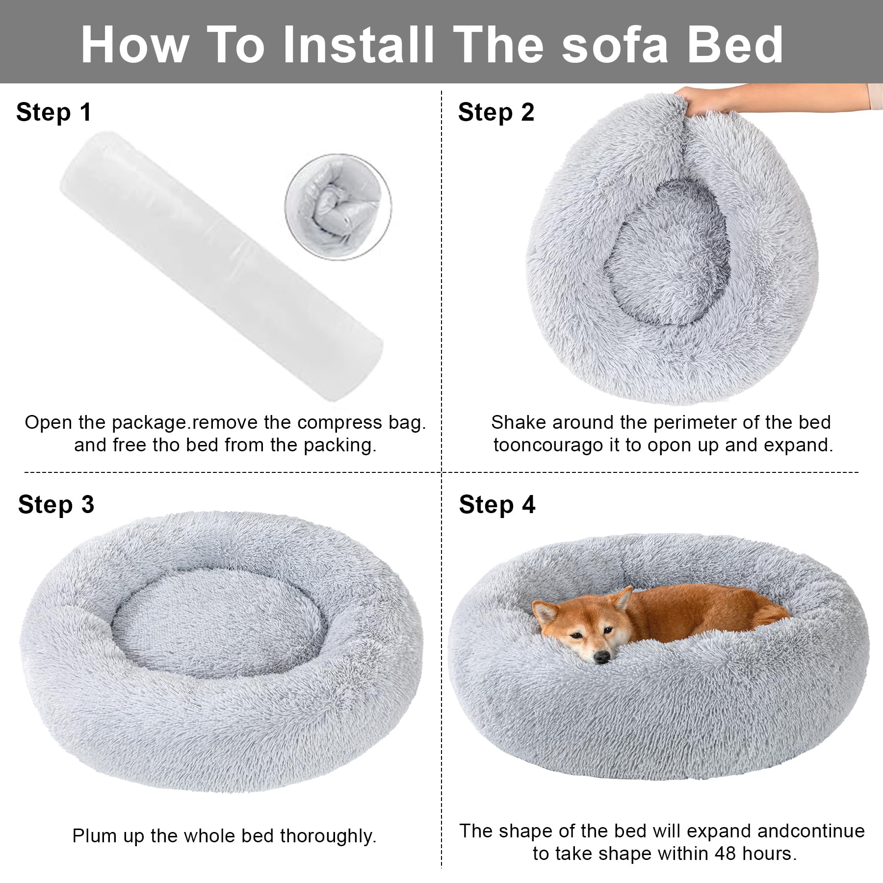 Dog Bed Calming Beds For Small Medium Dogs - Round Donut Washable Dog Bed, Anti-Slip Faux Fur Fluffy Donut Cuddler Anxiety Cat B
