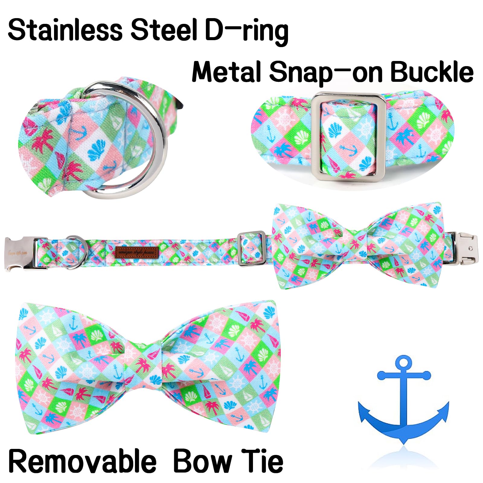 Unique Style Paws Summer Dog Collar With Bow, Cute Soft Bow Tie Dog Collar,Blue Dog Bow For Girl,Boy Dogs,Cats,L,16-24In