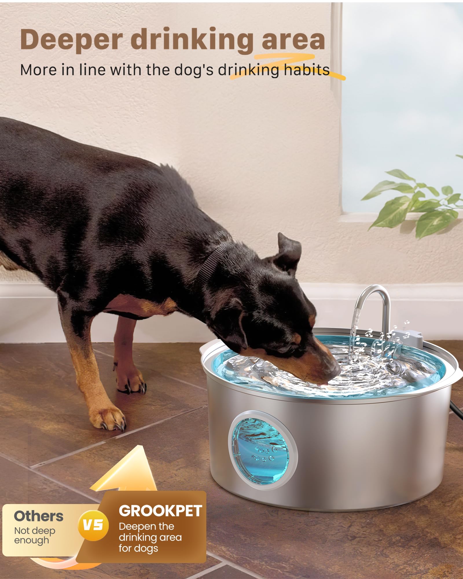 Dog Water Fountain for Large Dogs: Big Cat Water Fountain Stainless Steel -1.8Gal/7L Big Quiet Cats Water Bowl Dispenser- Pet Wa