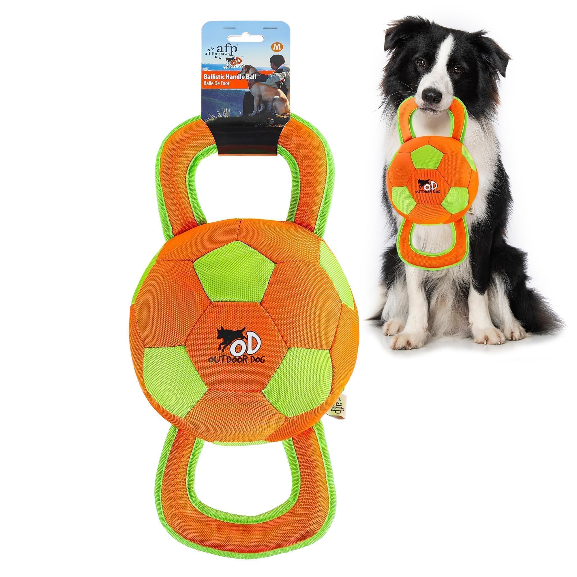 ALL FOR PAWS Dog Ball with Handles, Dog Toy with Squeaker, Interactive Tug of War Ball Toy for Medium and Large Dogs,15.7 x 7.9 