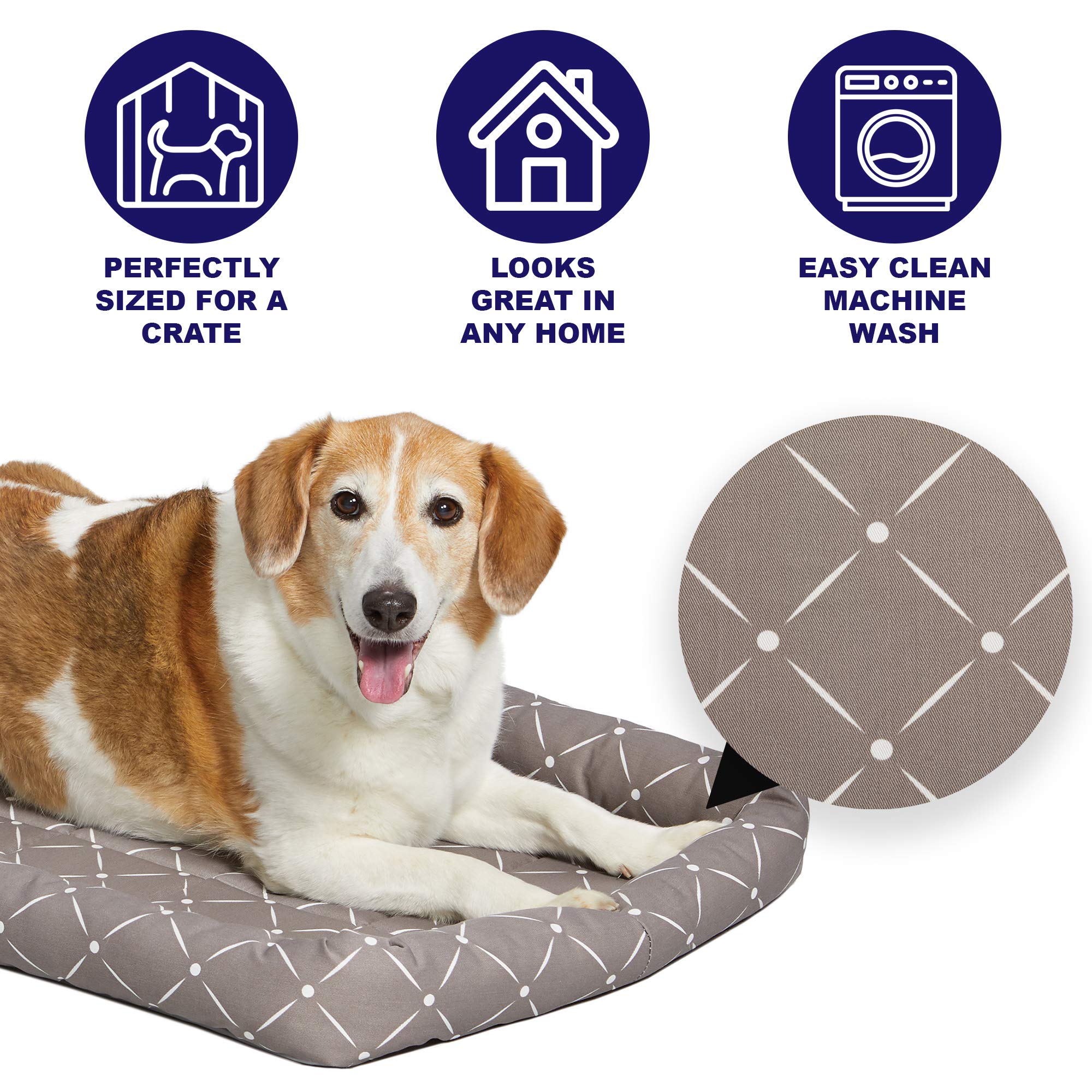 Midwest Homes For Pets 40224-Mrd Quiet Time Couture Ashton Bolster Pet Bed, Small Dog/24, Mushroom & White Diamond Pattern