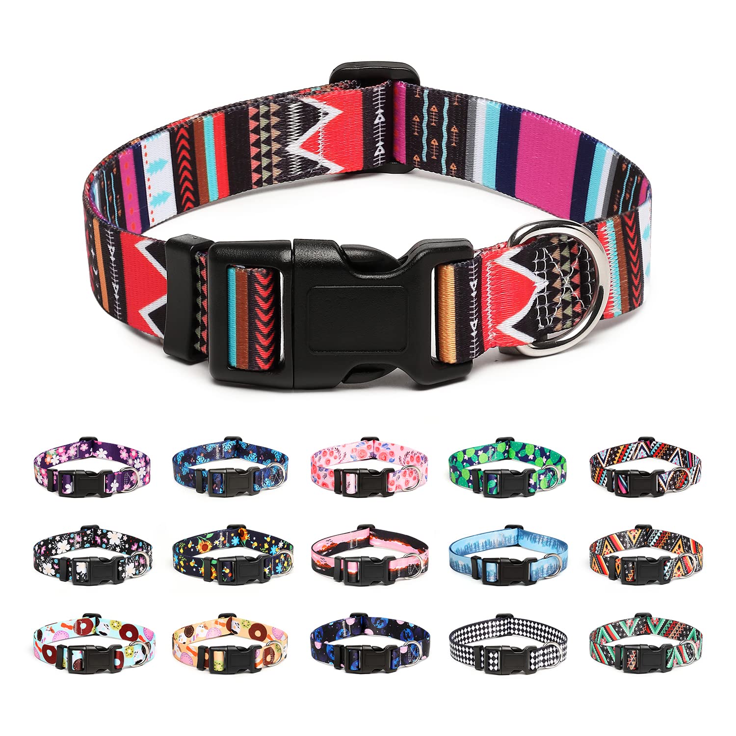 Mercano Adjustable Dog Collar - Special Design Patterns, Soft Nylon Comfortable Durable Pet Collar For Small Medium Large Dogs (M, Tribal Pink)