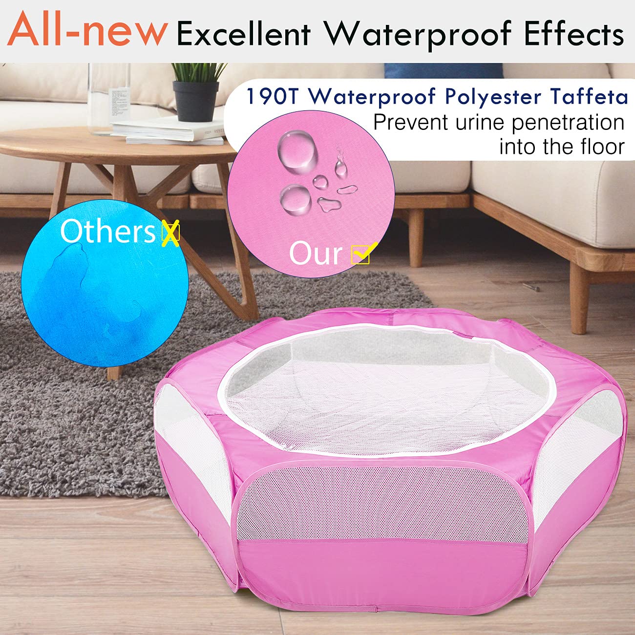 Pawaboo Small Animals Playpen, Waterproof Small Pet Cage Tent With Zippered Cover, Portable Outdoor Yard Fence With 3 Metal Rod