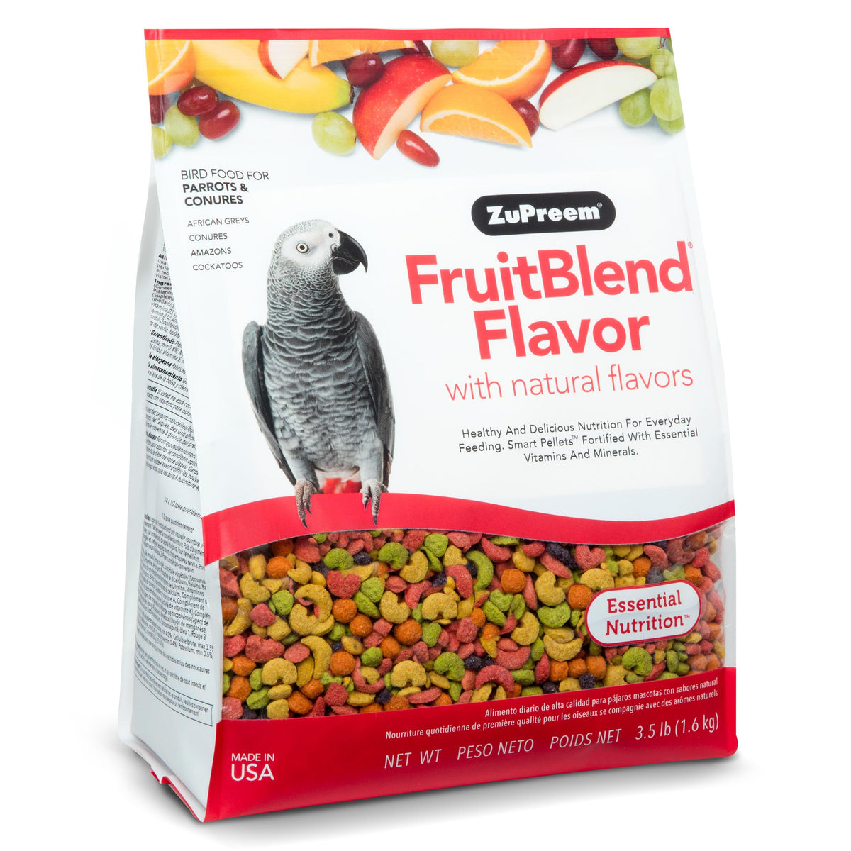 Zupreem Fruitblend Bird Pellets, Daily Bird Food For Parrot, Conure, Caique, African Grey, Eclectus, Small Cockatoo, Core Nutrition For Medium Large Birds, Parrot Food (M/L, 3.5 Lb)