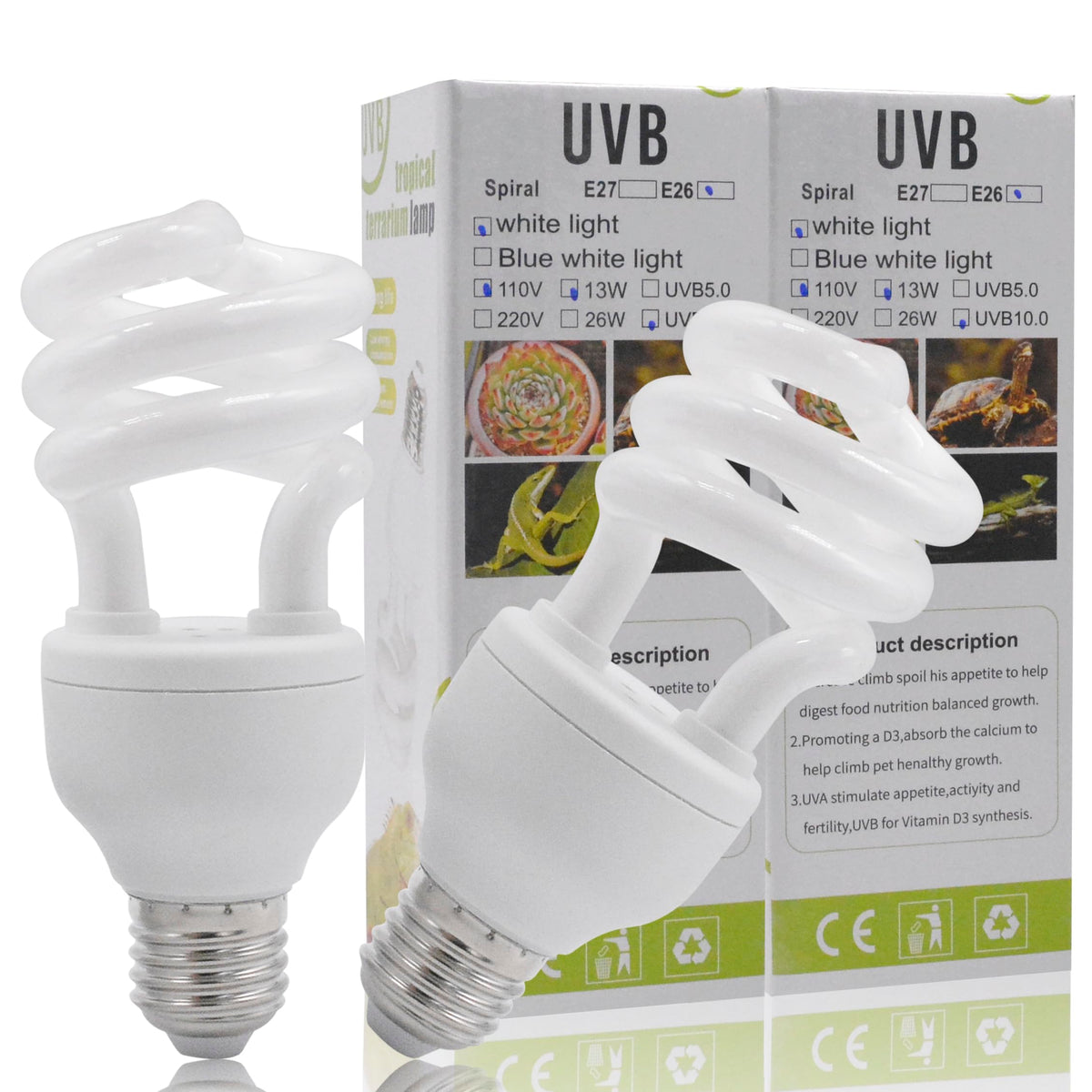Yimidool Uvb Light For Reptiles, 13W 15.0 Reptile Heat Lamp Bulbs, Uva Uvb Reptiles Light Bulbs Ideal For Rainforest Reptiles, B