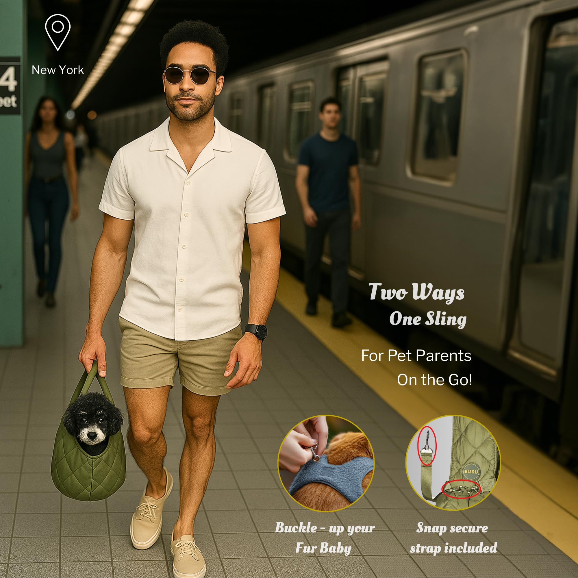 Susu Pet Co. Cat & Dog Carrier Sling - Hands-Free Puppy Sling, Cat Pouch For Small Pets Up To 10 Lbs; Parachute-Grade Nylon, 4 P