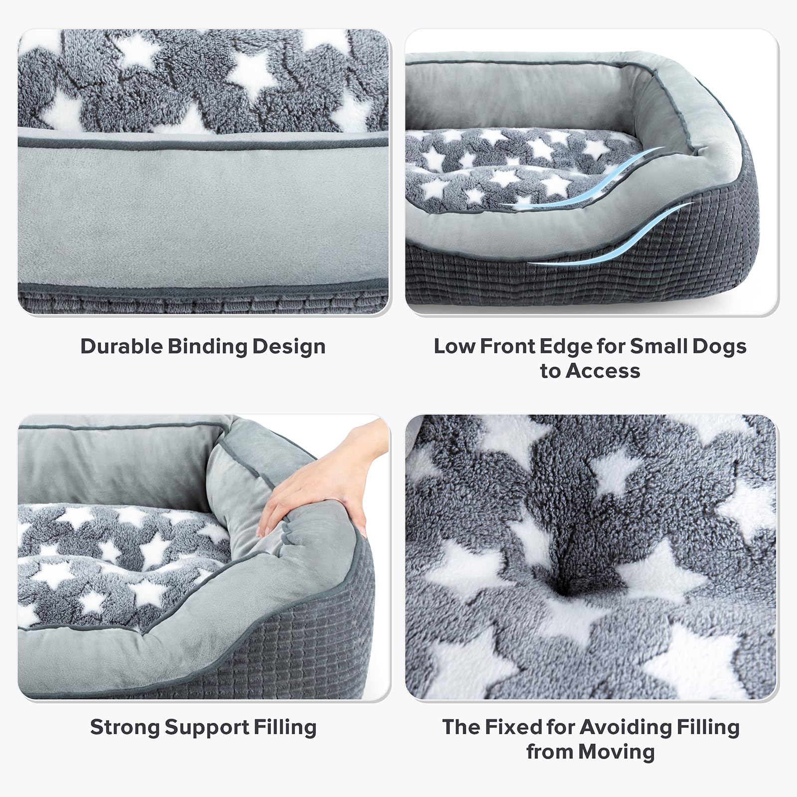 Siwa Mary Dog Beds For Medium Small Dogs, Washable Sofa Bed With Wide Sides, Pentagram Pattern, Durable Pet Cuddler Bed, Warming Soft Calming Puppy Sleeping, Star-Gray, Medium-(25''X 21''X 8'')
