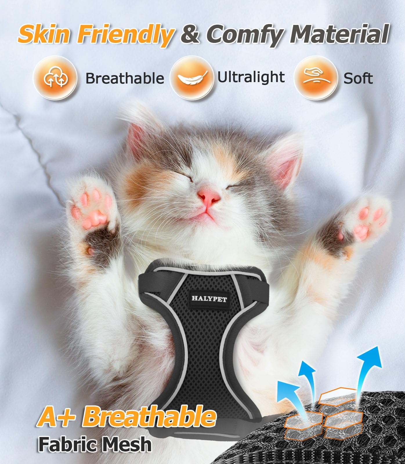 Halypet Cat Harness And Leash Set - Max Safety 4Th-Gen Upgrade, Escape Proof, Adjustable, Comfortable Soft Vest, Easy To Wear Ki