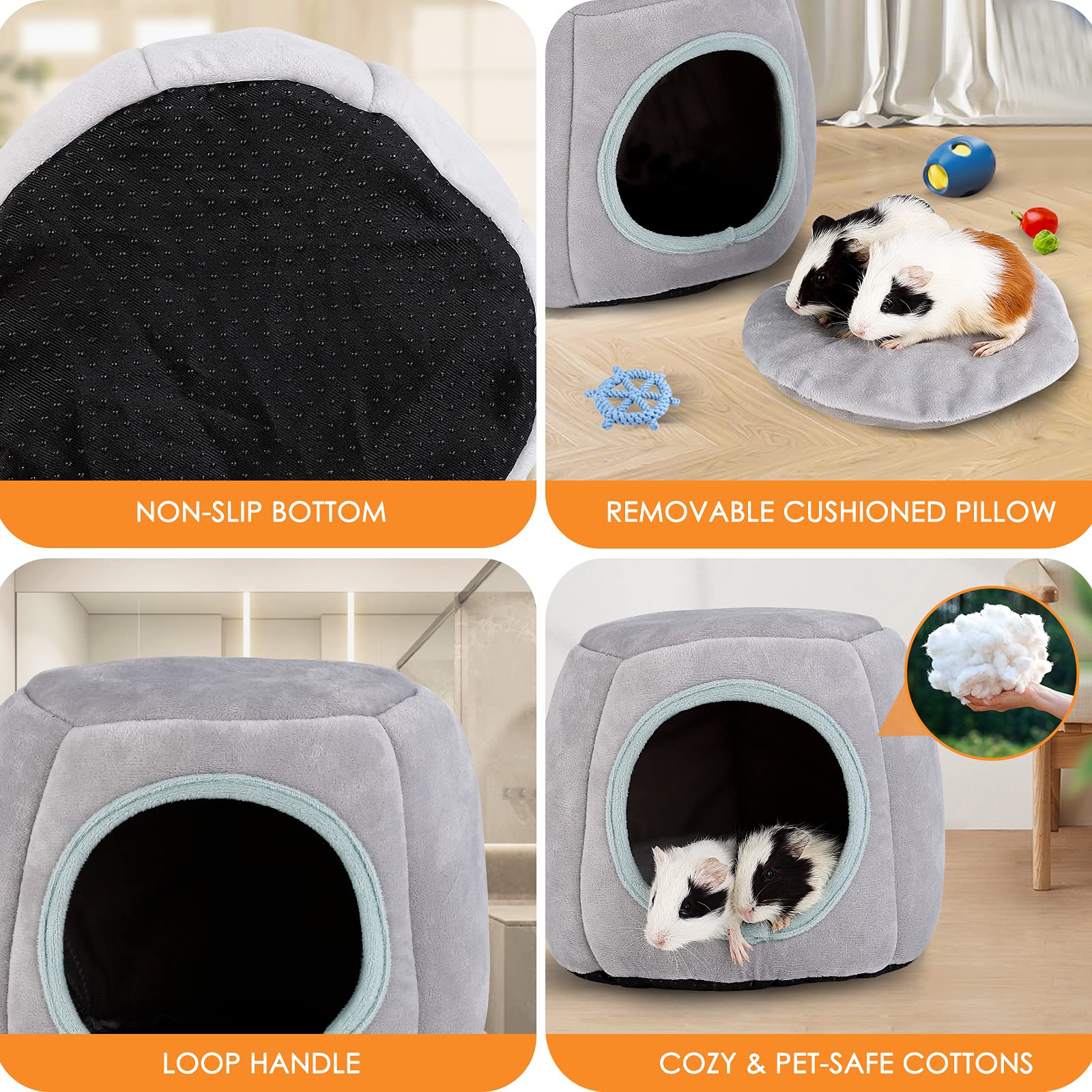 ONEJU Guinea Pig Bed & Hideout - Gray & Light Blue, 10.6L x 10.2W x 11.0H, Ideal for Guinea Pigs, Rabbits &