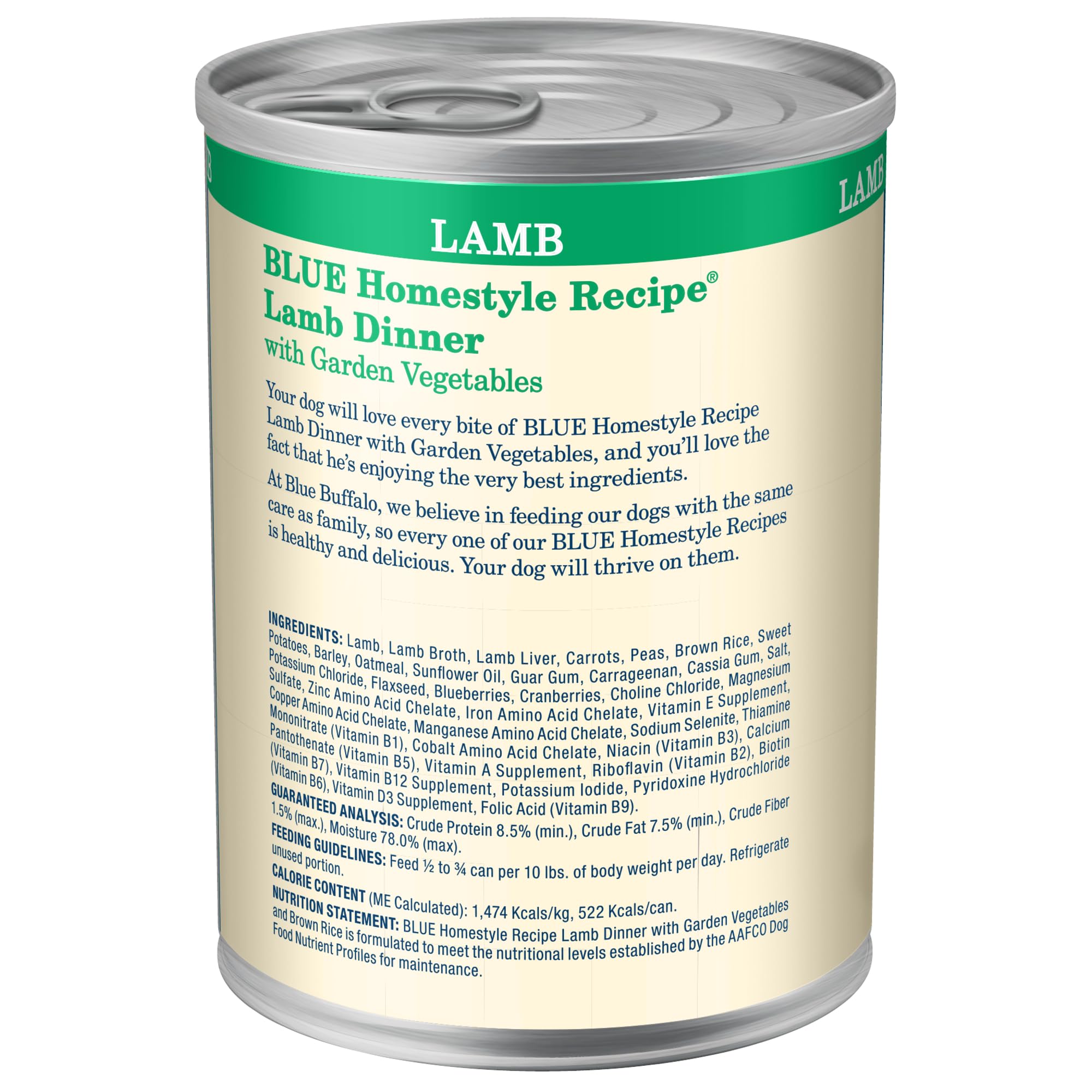 Blue Buffalo Homestyle Recipe Adult Wet Dog Food, Made with Natural Ingredients, Lamb Dinner With Garden Vegetables, 12.5-oz Can