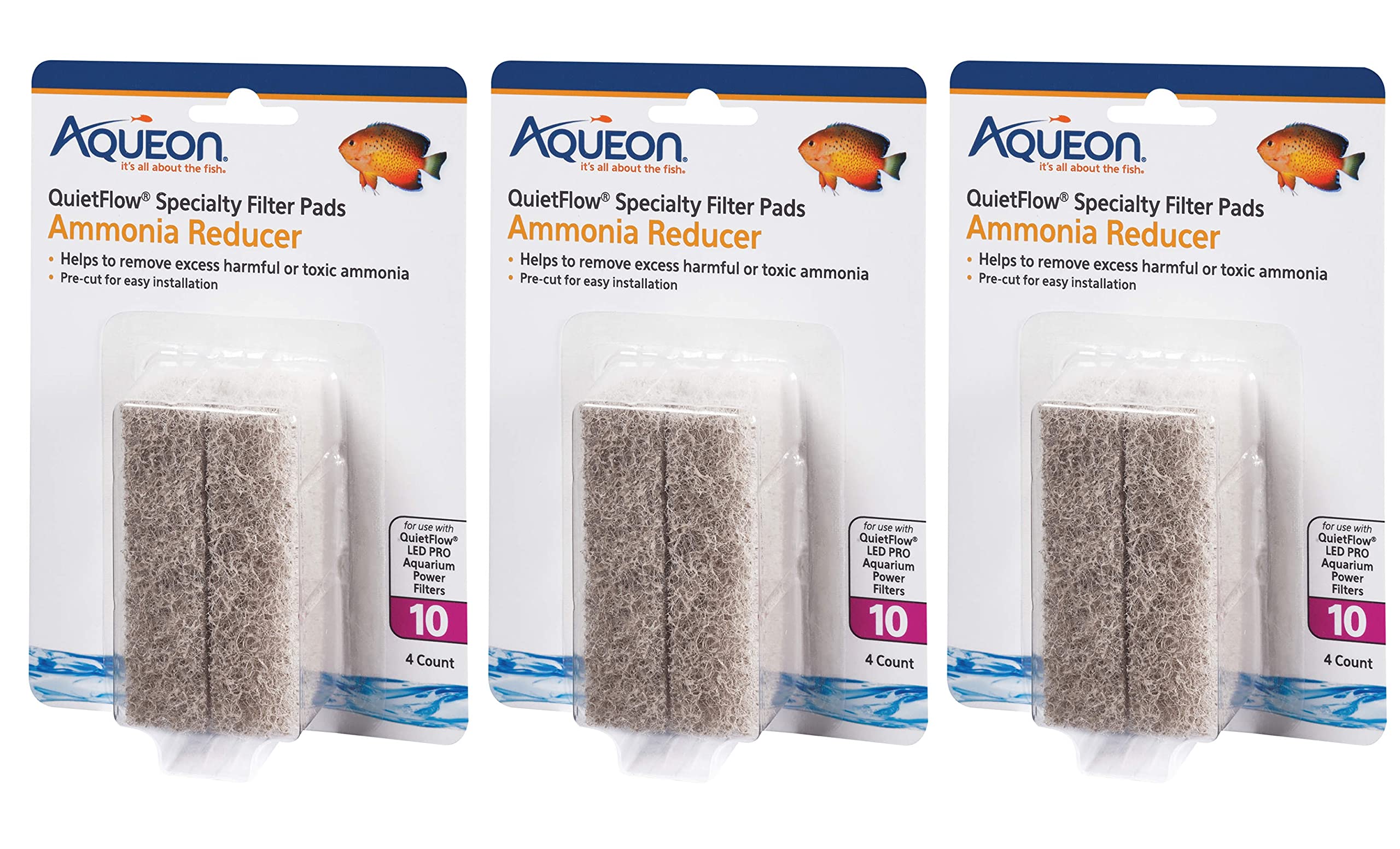 Aqueon 12 Count Ammonia Reducer Quietflow Specialty Aquarium Filter Pads, Size 10