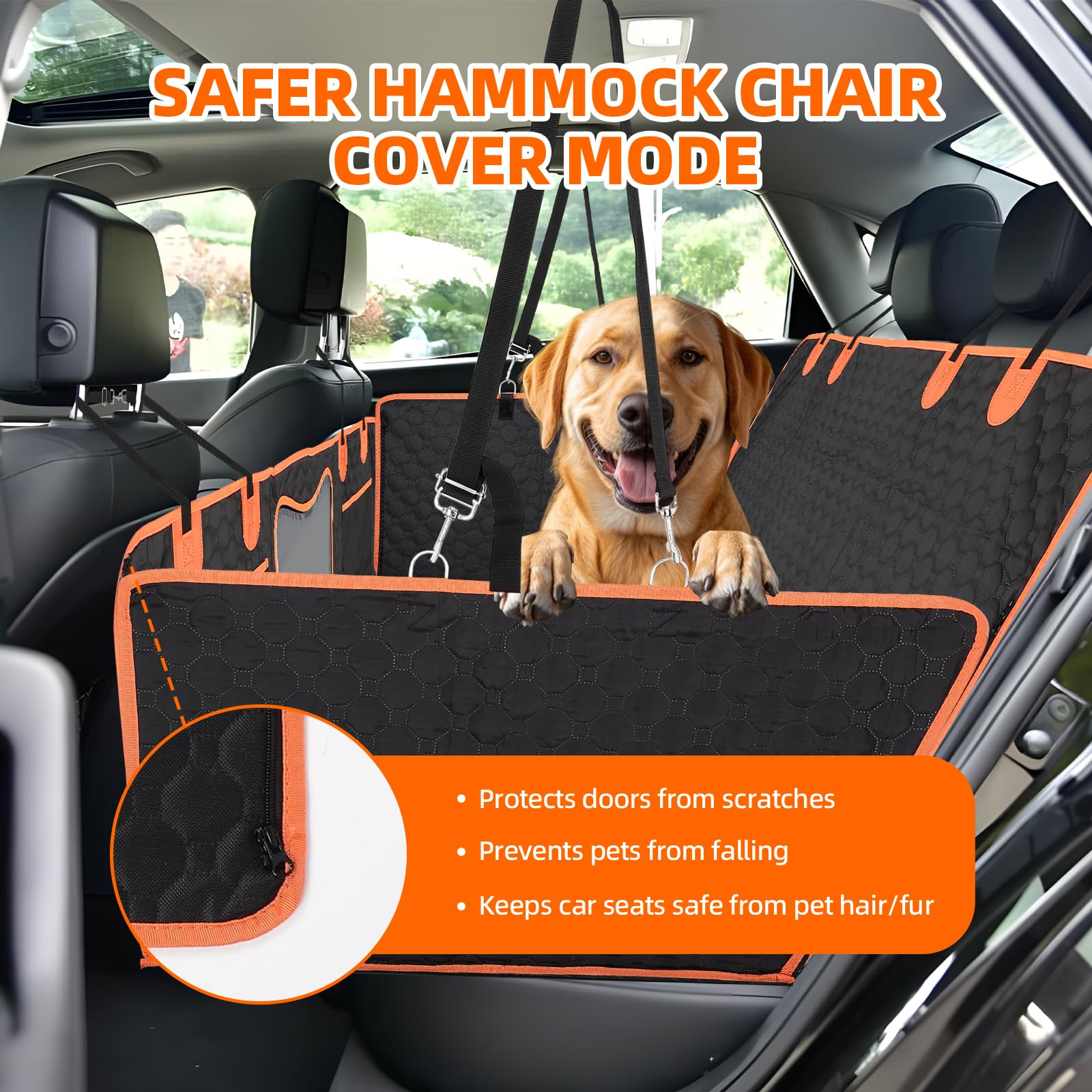 Fahkns Dog Car Seat Cover With Hard Bottom-Detachable,Back Seat Extender For Dogs 600D Heavy Duty Scratch Waterproof With Mesh W