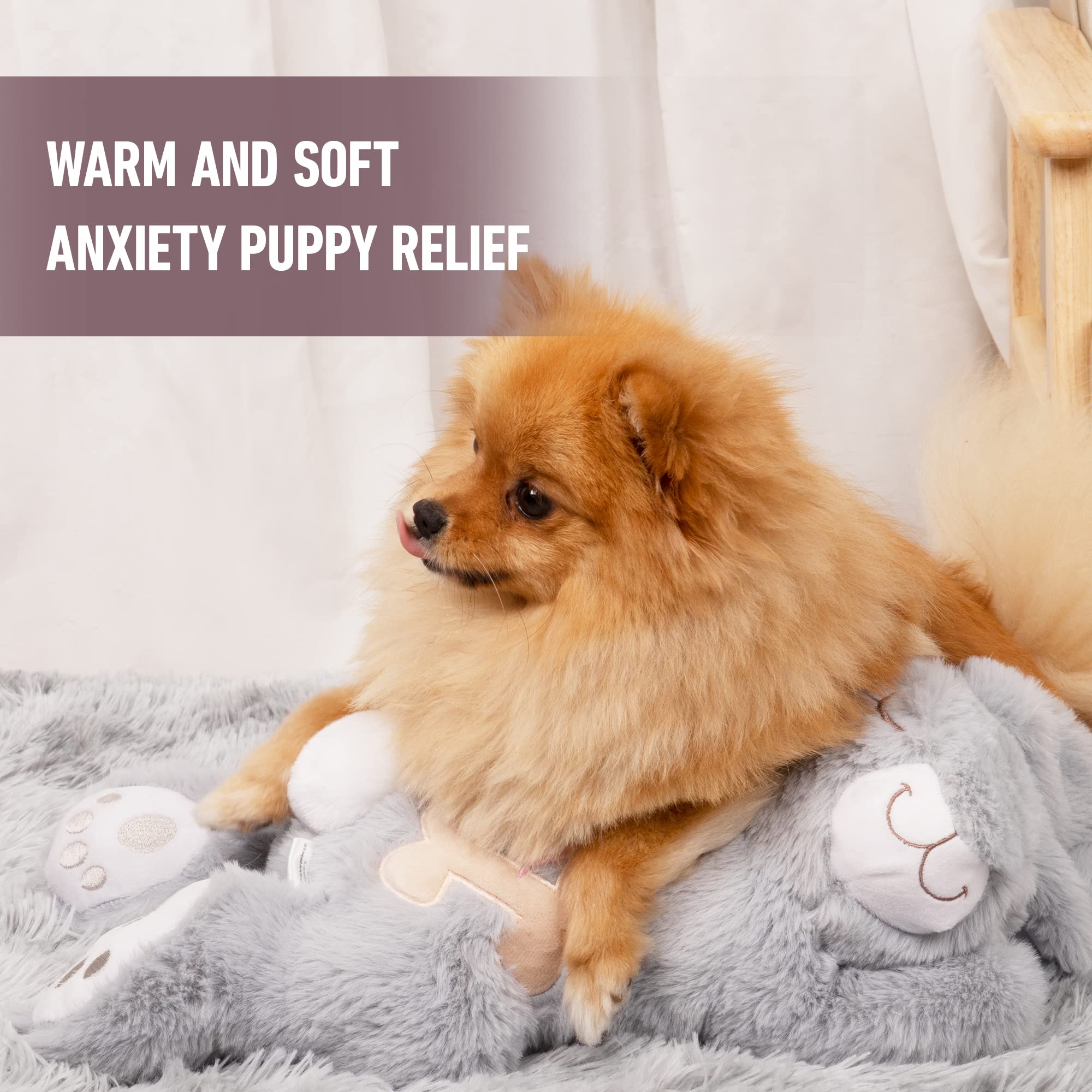 PetPrime Dog Heart Beat Puppy Plush Rabbit Toy - with Warmer Bag Pet Soft Anxiety Puppy Relief Toy for Sleeping(Gray Rabbit)