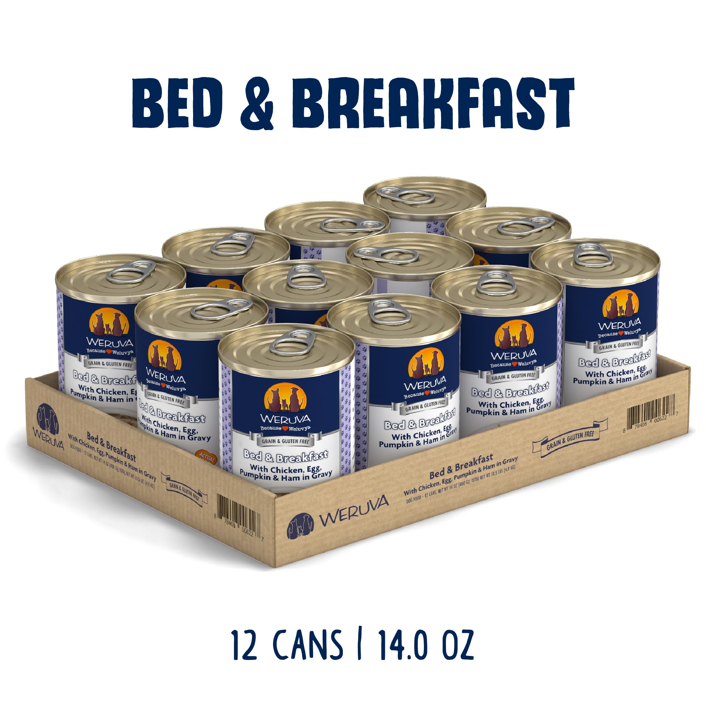 Weruva Classic Dog Food, Bed & Breakfast with Chicken, Egg, Pumpkin & Ham in Gravy, 14oz Can (Pack of 12)