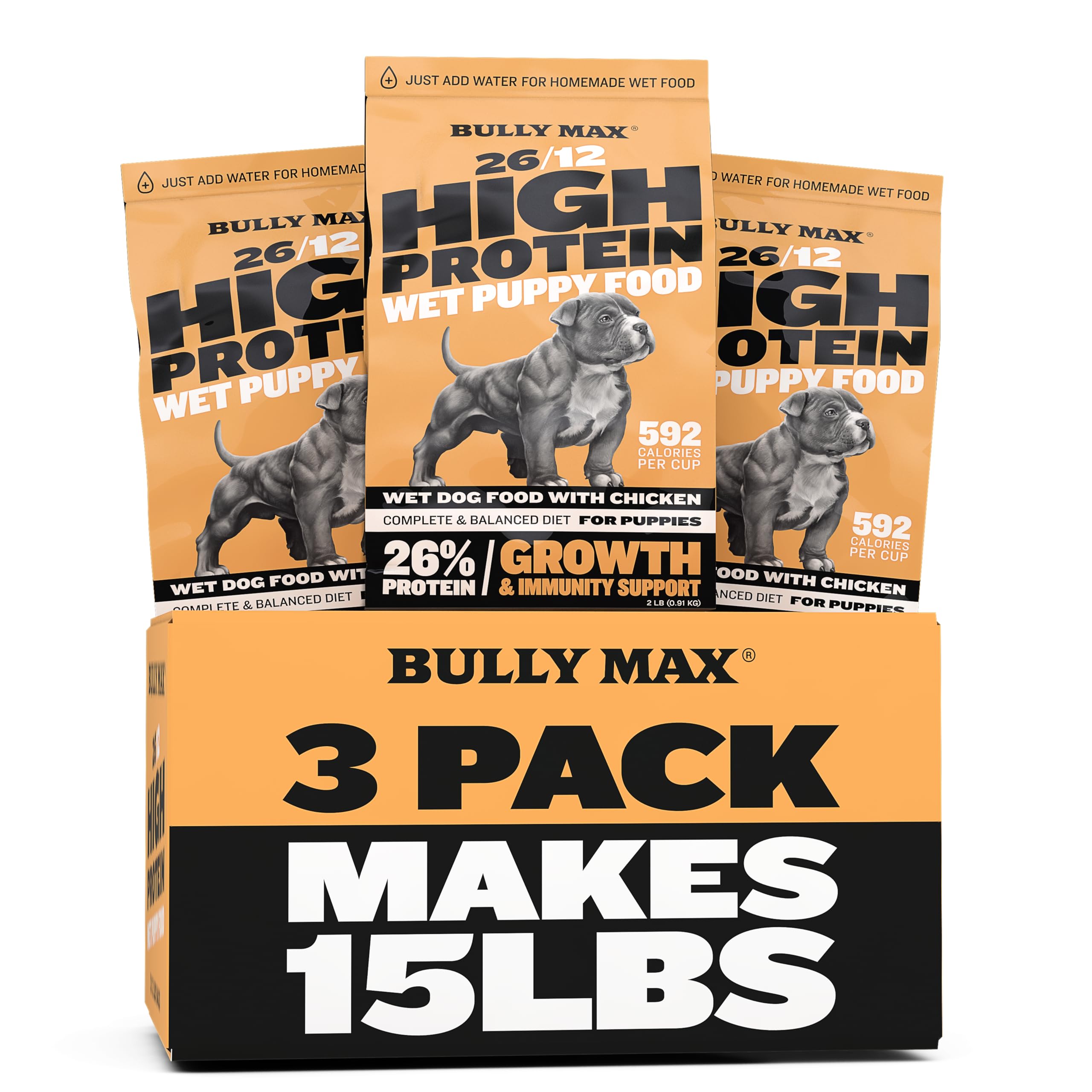 Bully Max Wet Puppy Food - Instant Fresh Dehydrated High Protein Soft Dog Food with Chicken - Healthy Growth for Small & Large B