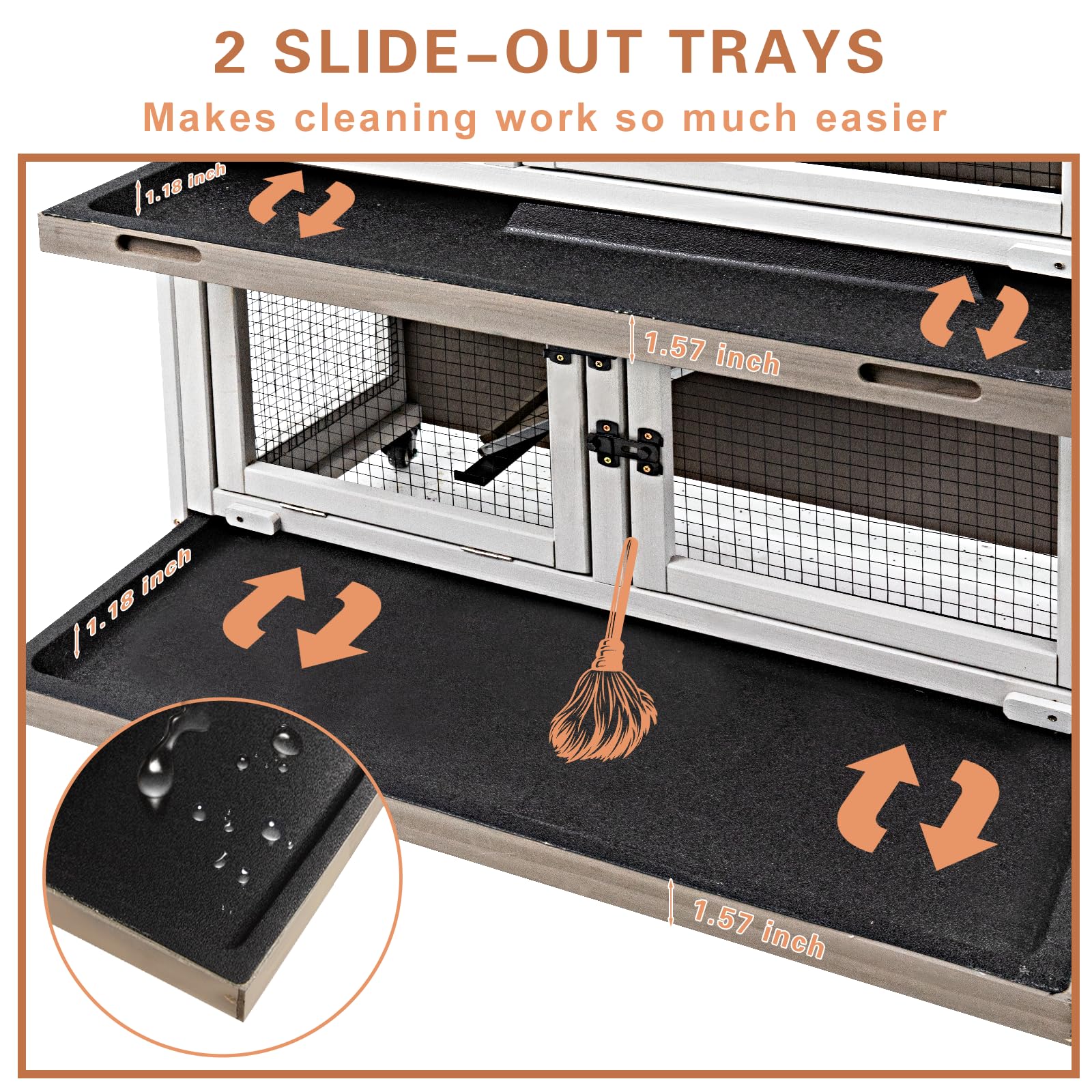 Gowoodhut 36' L Rabbit Hutch Indoor Wooden 2 Story Bunny Hutch Rabbit Cage Outdoor Bunny Cage On 4 Metal Wheels And 2 Deeper Pu