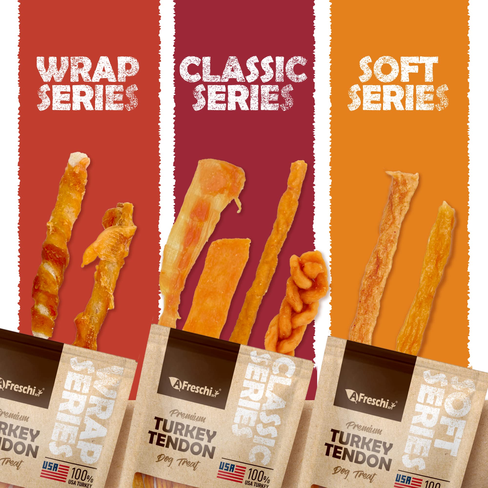 Afreschi Turkey Tendon Thin Stick 3.5 oz, Turkey Sourced from USA, Dog Treats for Classic Series, All Natural Human Grade Dog Tr