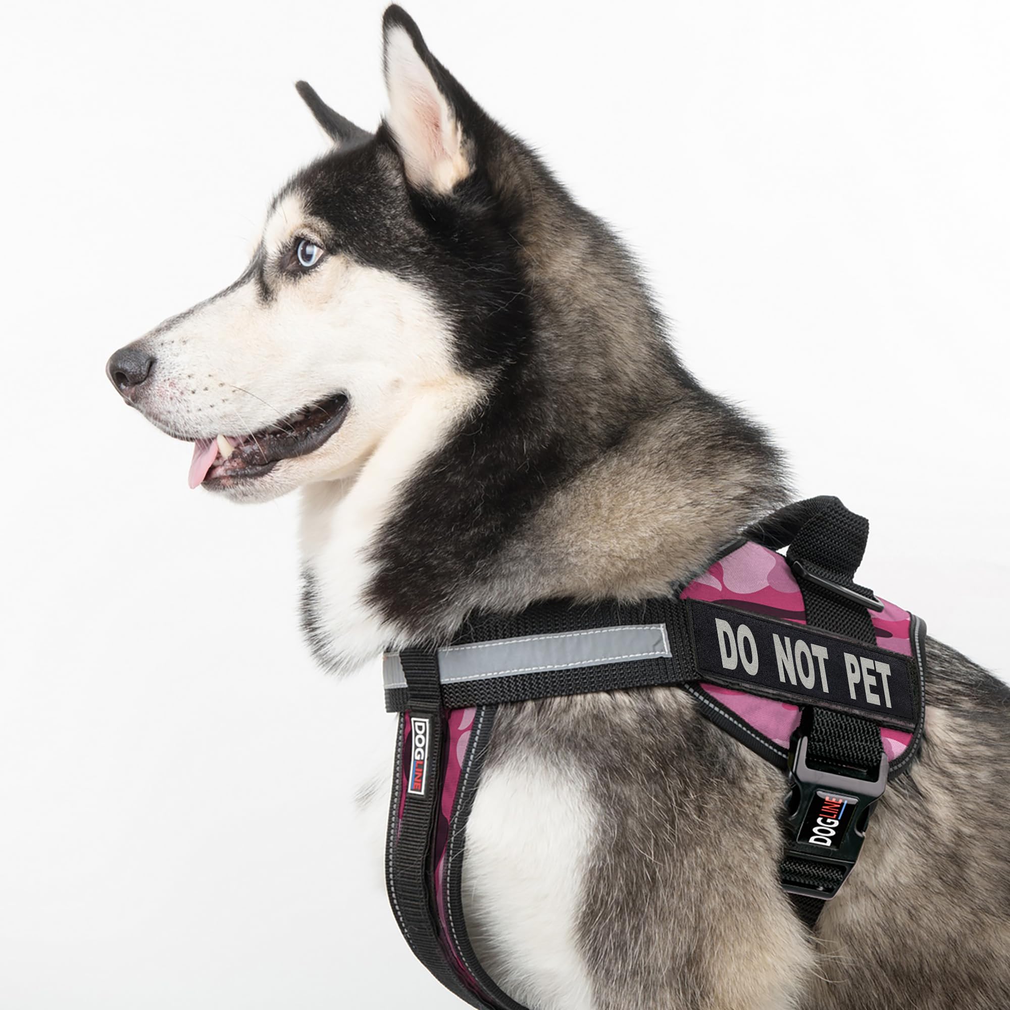 Dogline Unimax Multi-Purpose Pink Camo Vest Harness For Dogs And Removable Do Not Pet Patches Patches