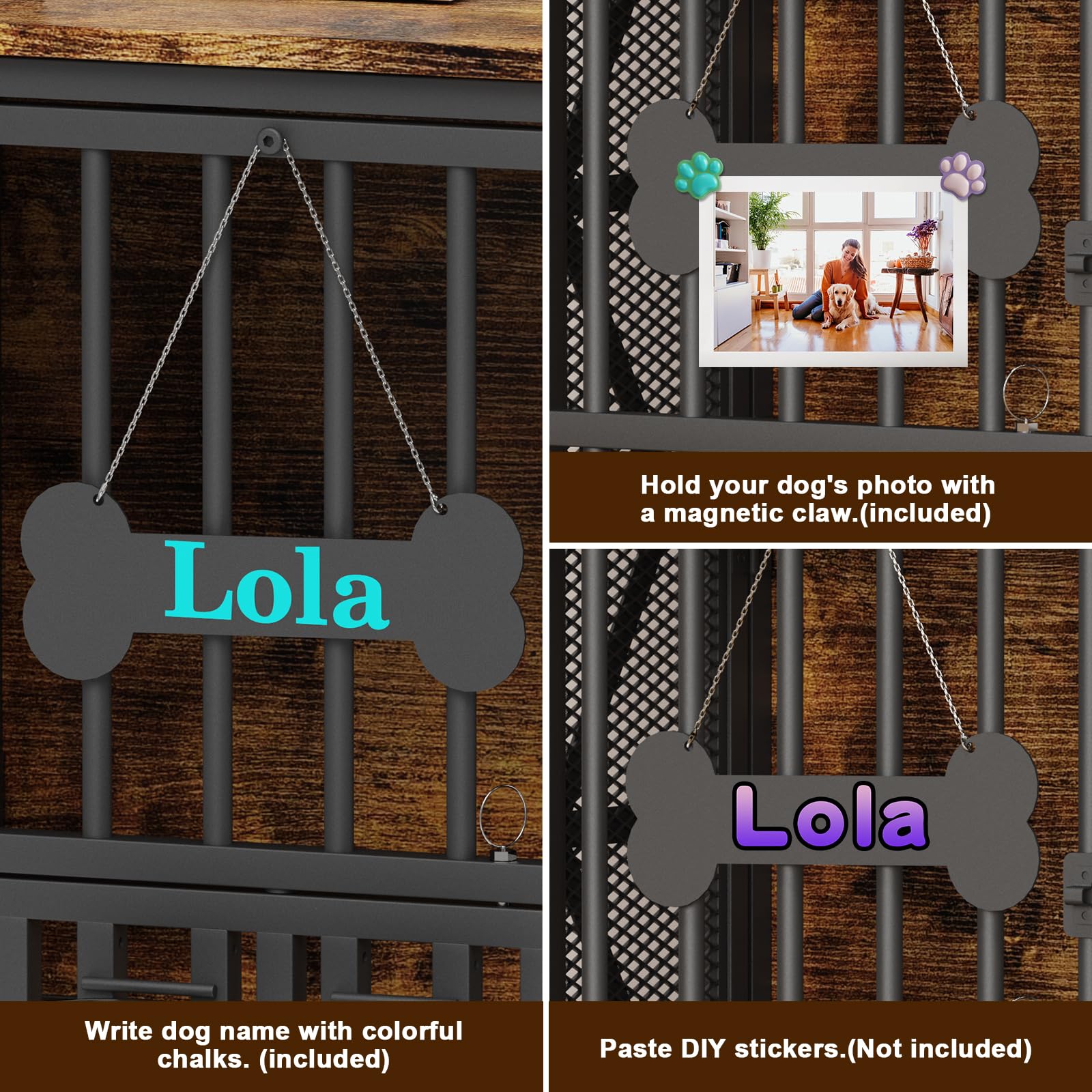 Easycom Dog Crate Furniture, 31.5 Assembly-Free Dog Crates for Small & Medium Dogs, Foldable Dog Kennel Indoor with Tag & Adjust