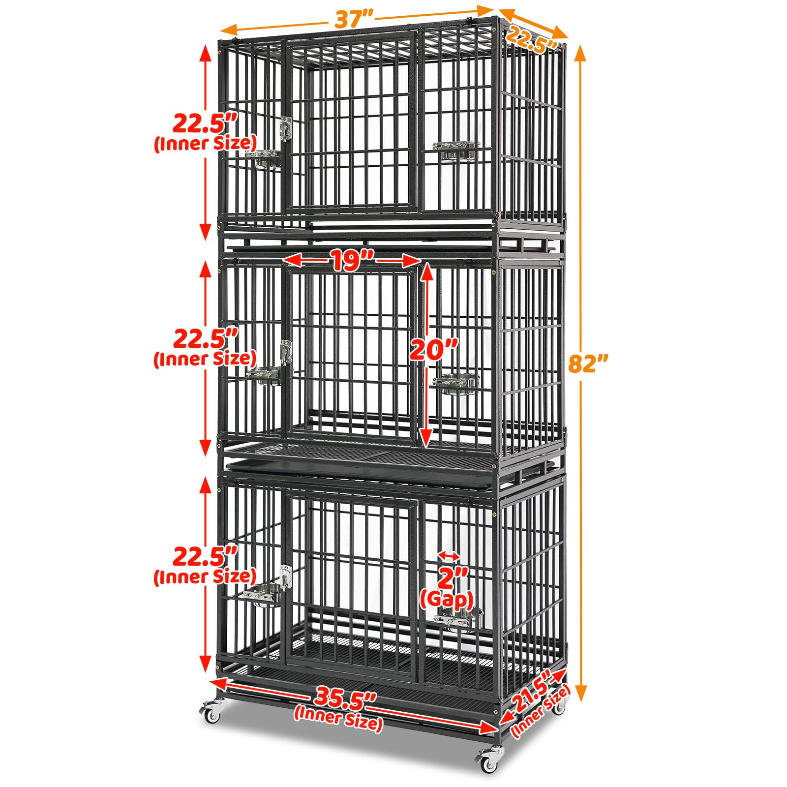 Homey Pet Three Tiers 37 Inch Dog Crate 4 Pack, Escape Proof Dog Cage Kennel Indoor With Top Access And Lockable Wheels, Removab