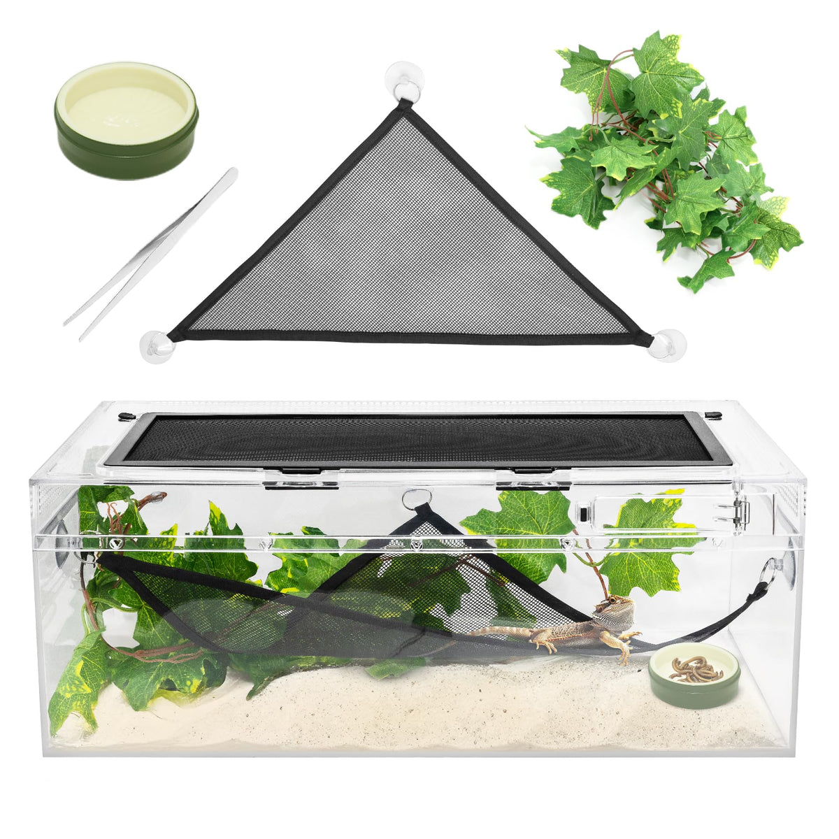Reptile PC Terrarium Amphibian Tank Starter Kit Habitat Cage 9.4x19.2x7.8inch Suitable for breeding Lizards, Turtles, Snakes, Ch