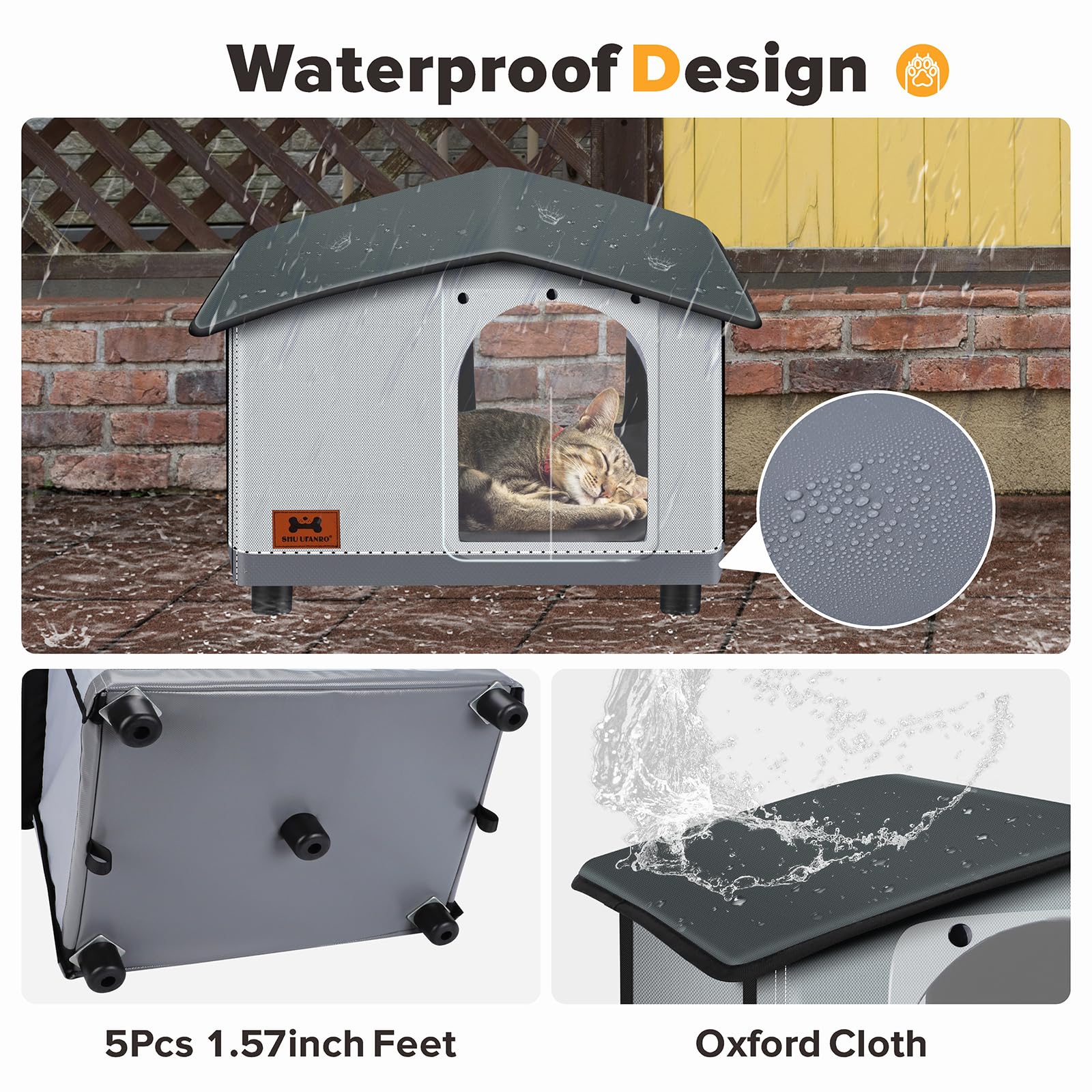 Shu Ufanro Insulated Heated Cat House Indoor/Outdoor, Elevated Cat House With Heated Pad For Winter, Outside Weatherproof Shelte