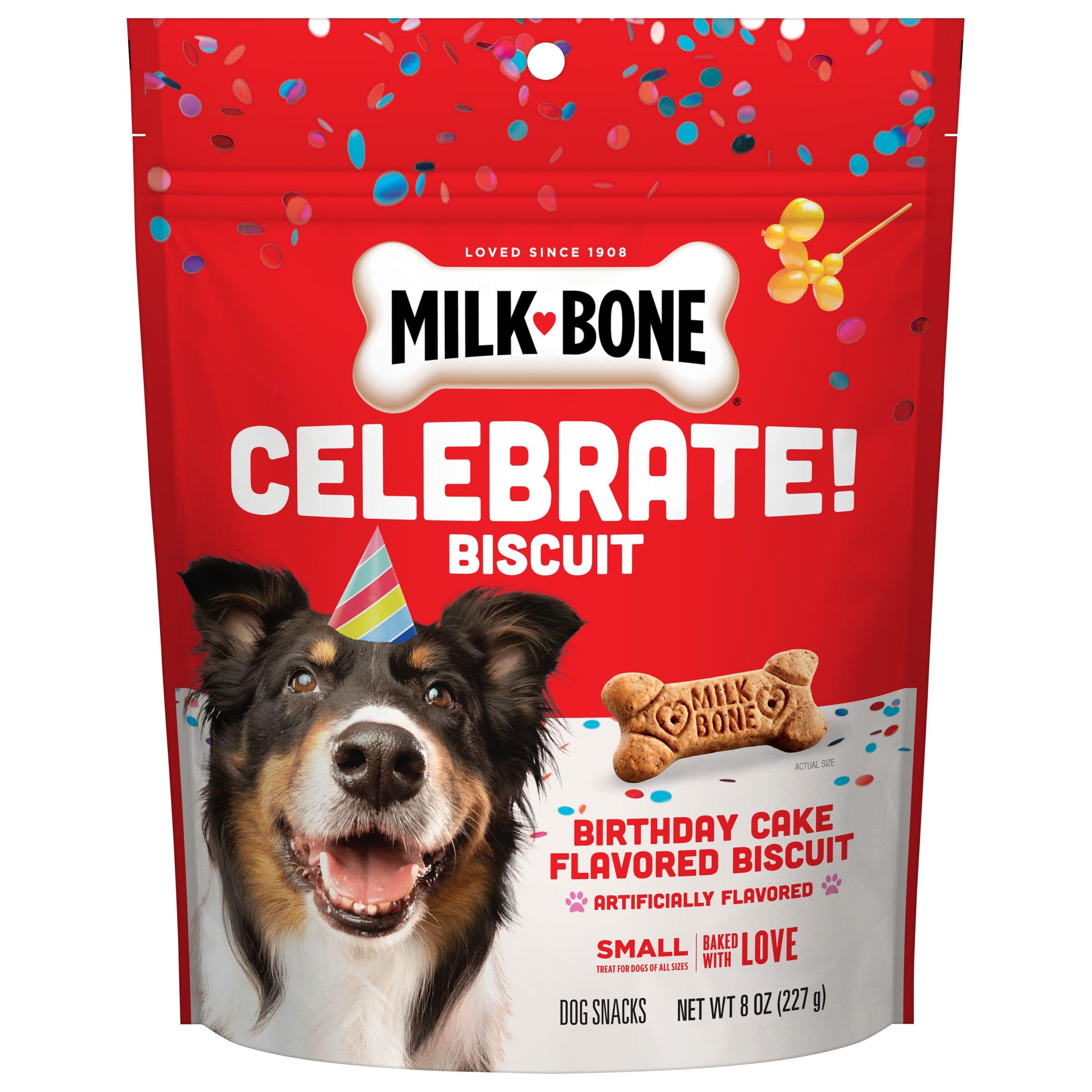 Milk-Bone Celebrate Birthday Cake Artificially Flavored Biscuits, Small Dog Treats, 8 oz. Bag